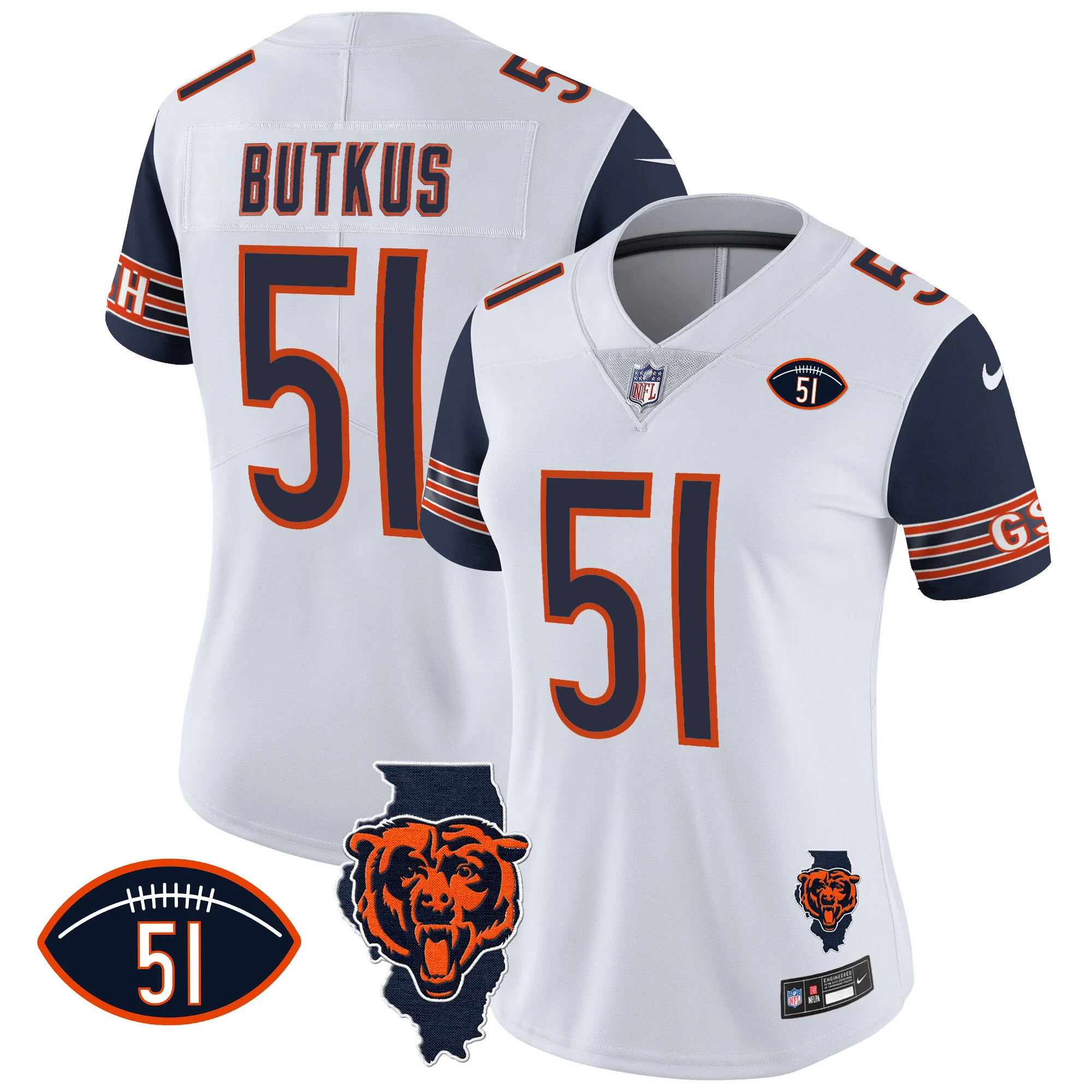 Womens Chicago Bears Illinois Patch Vapor Jersey Dick Butkus Jersey Navy Sleeves
