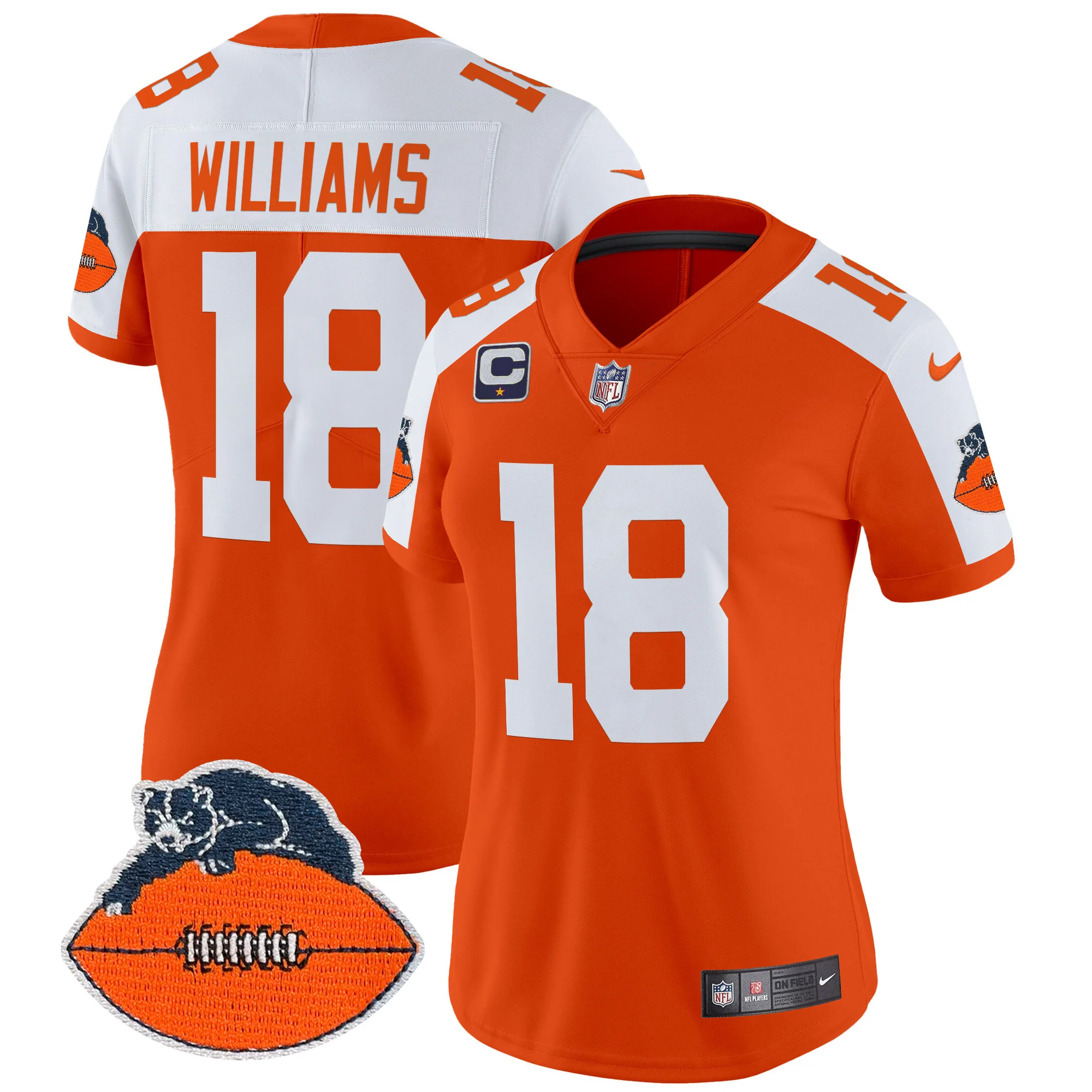 Womens Chicago Bears Throwback Vapor Limited Jersey Caleb Williams Jersey Orange Alternate
