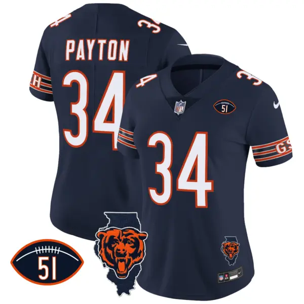 Womens Chicago Bears Illinois Patch Vapor Jersey Walter Payton Jersey Navy