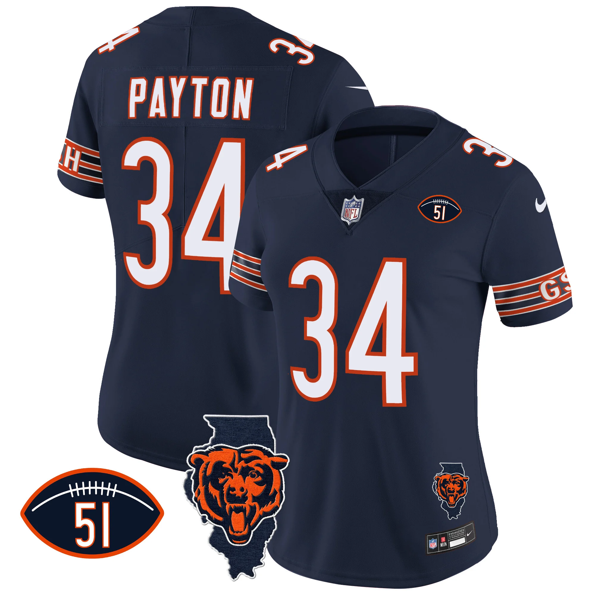 Womens Chicago Bears Illinois Patch Vapor Jersey Walter Payton Jersey Navy