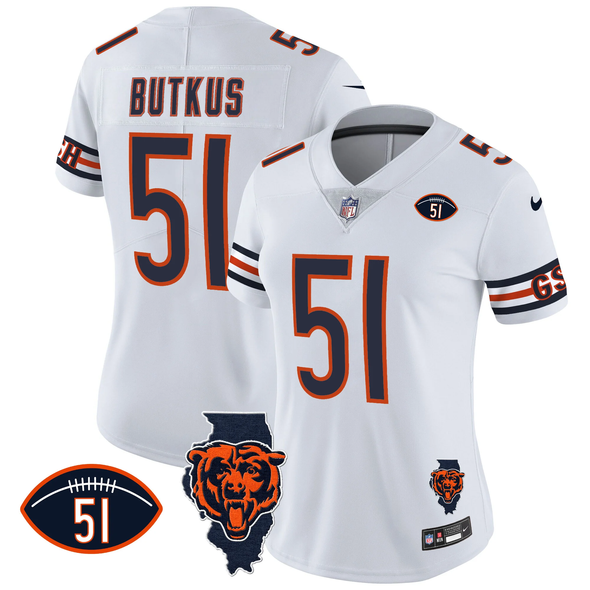 Womens Chicago Bears Illinois Patch Vapor Jersey Dick Butkus Jersey White