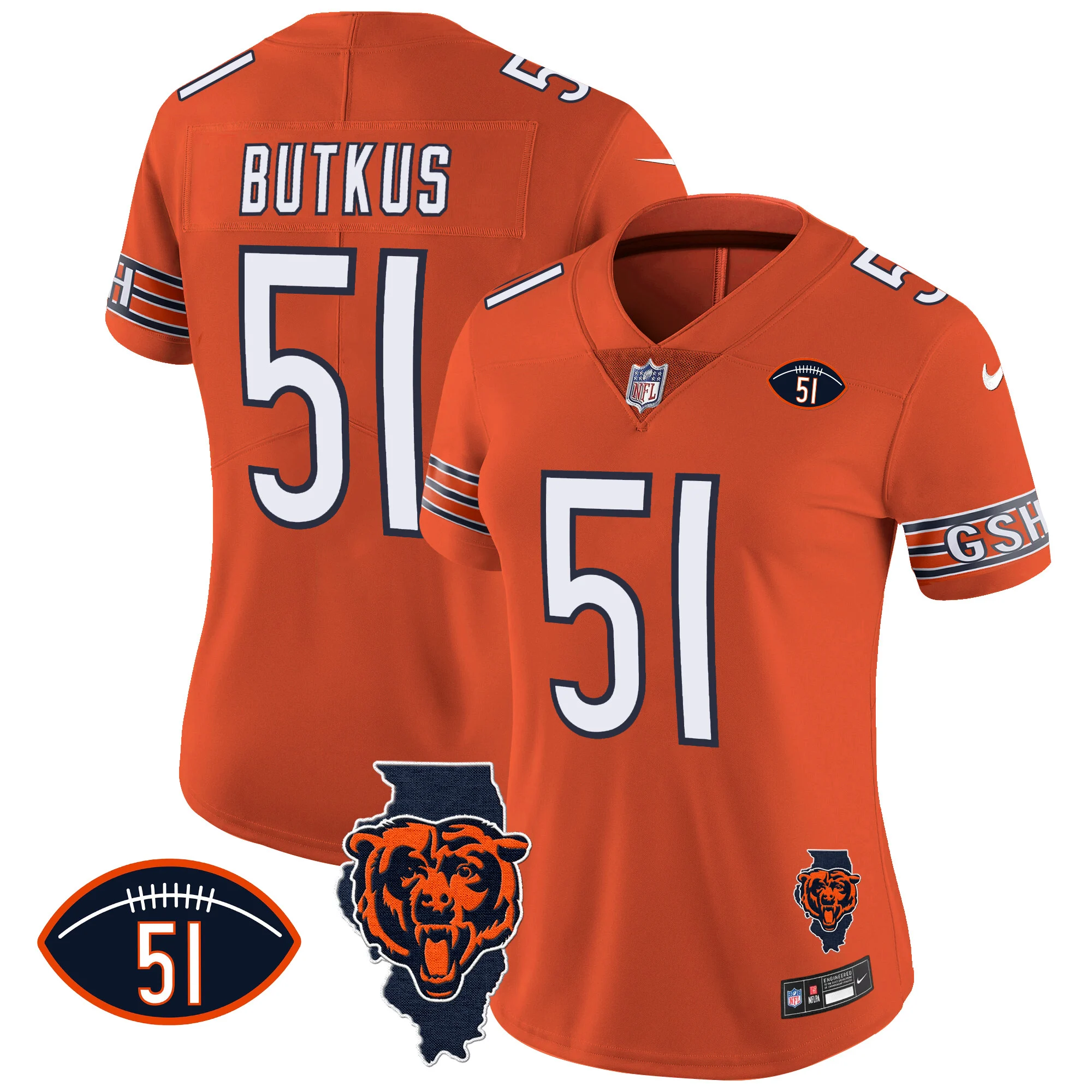 Womens Chicago Bears Illinois Patch Vapor Jersey Dick Butkus Jersey Orange