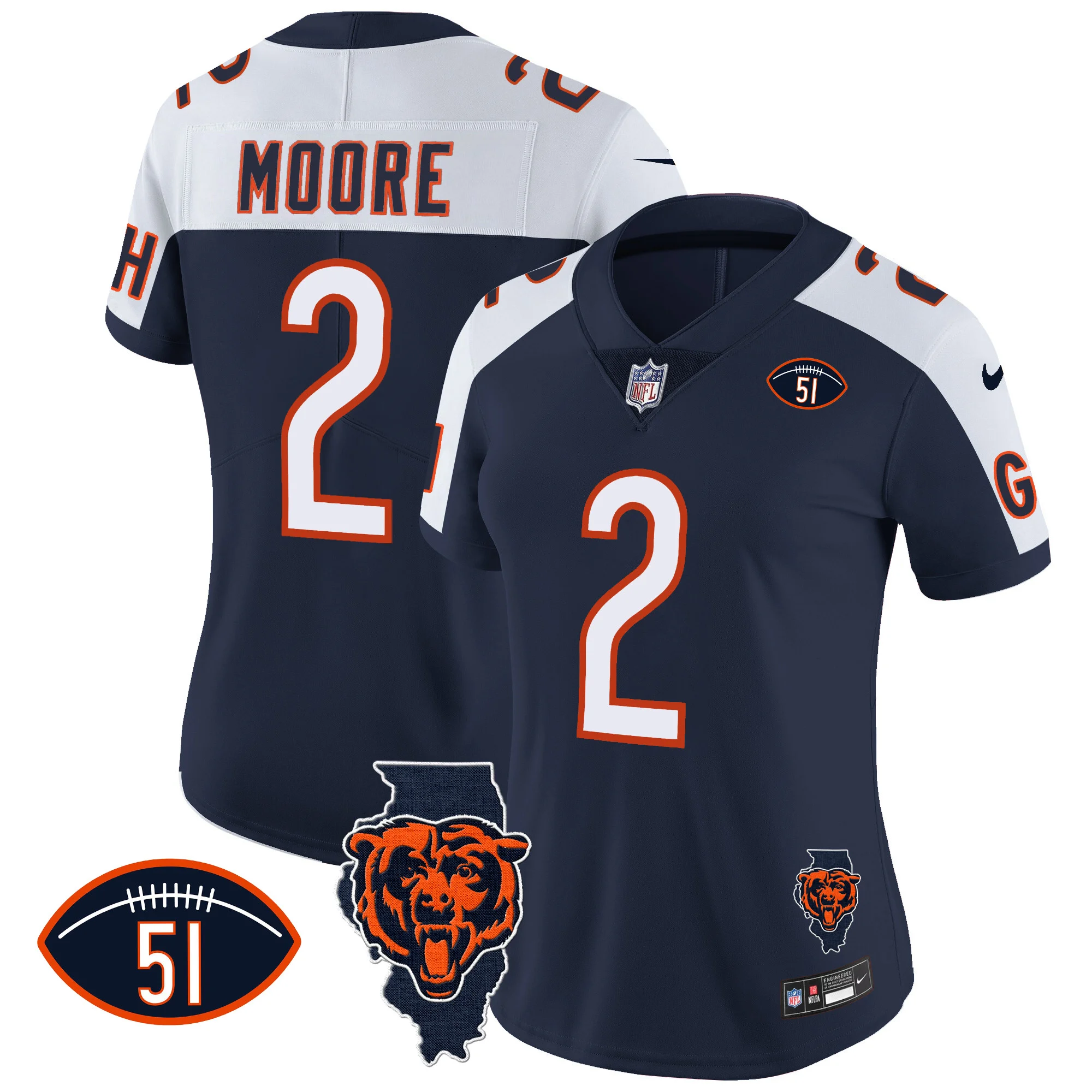 Womens Chicago Bears Illinois Patch Vapor Jersey DJ Moore Jersey Navy Alternate