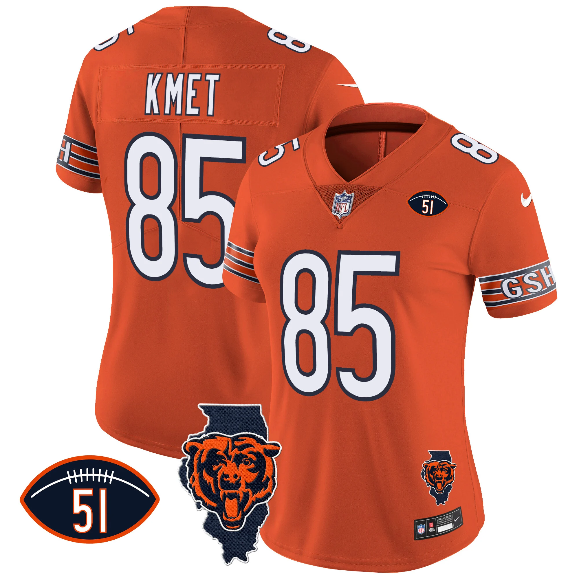 Womens Chicago Bears Illinois Patch Vapor Jersey Cole Kmet Jersey Orange