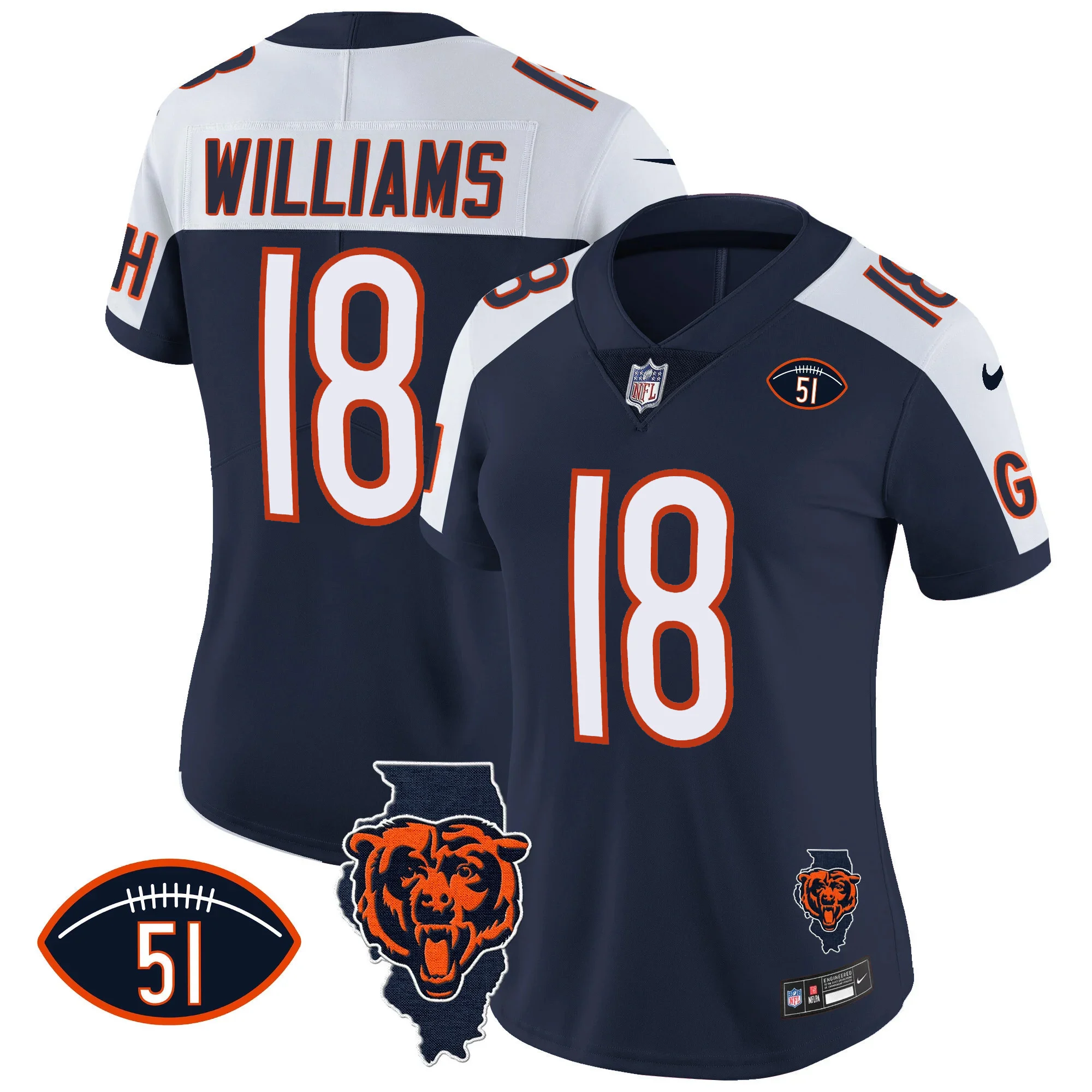 Womens Chicago Bears Illinois Patch Vapor Jersey Caleb Williams Jersey Navy Alternate