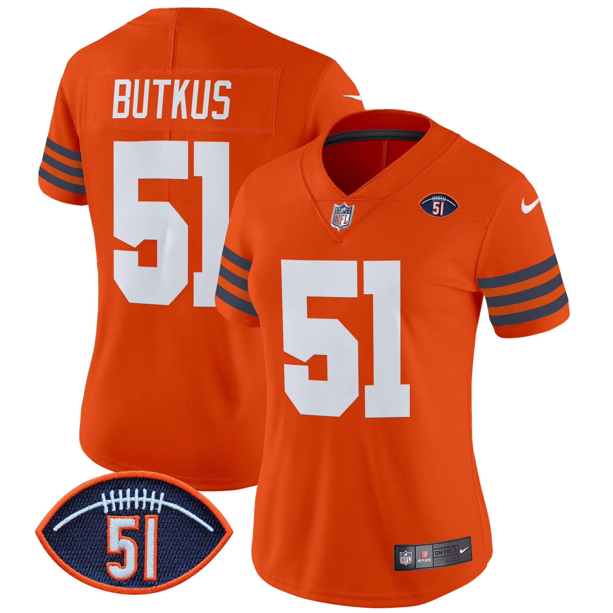 Womens Chicago Bears Dick Butkus Patch Throwback Vapor Limited Jersey Dick Butkus Jersey Orange