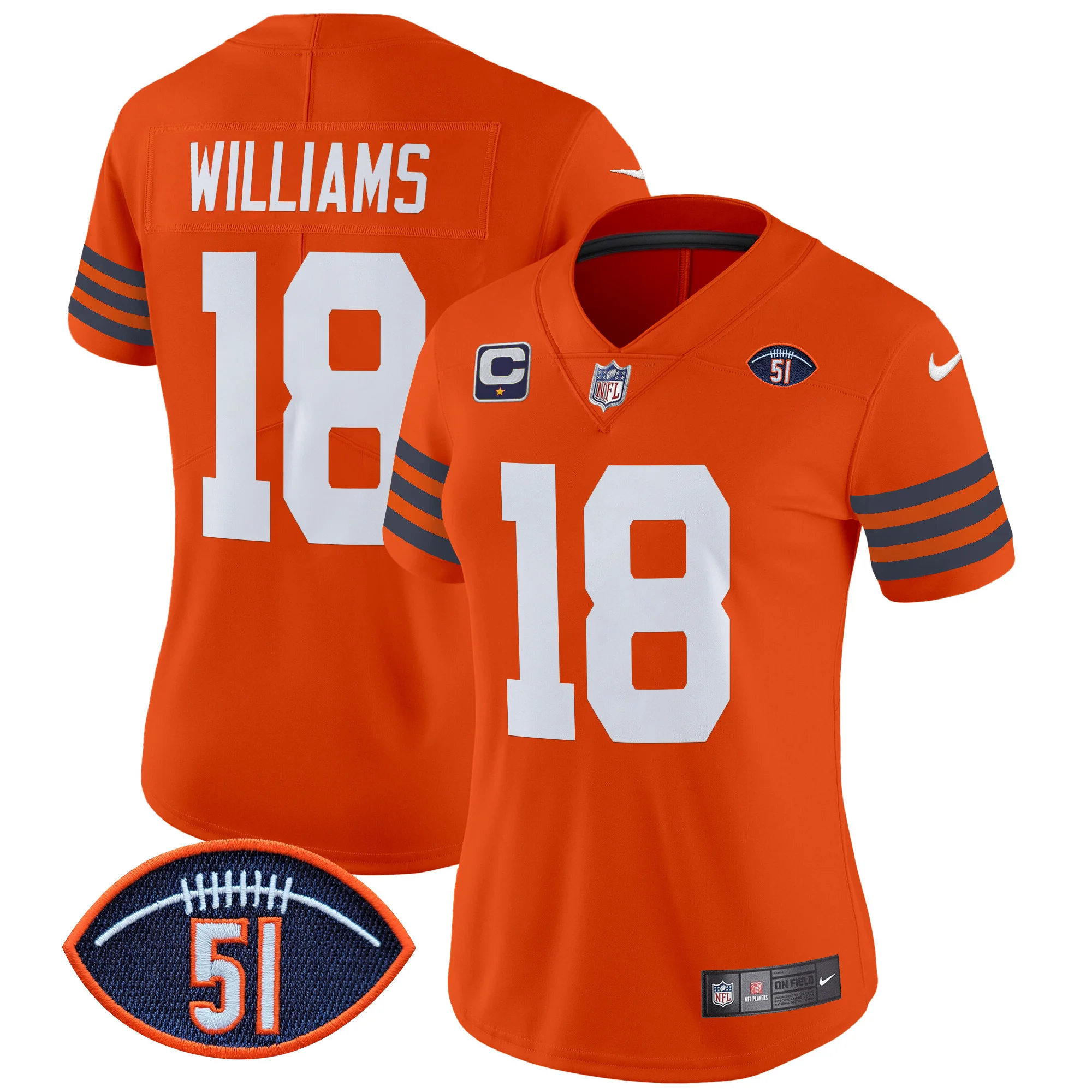 Womens Chicago Bears Dick Butkus Patch Throwback Vapor Limited Jersey Caleb Williams Jersey Orange
