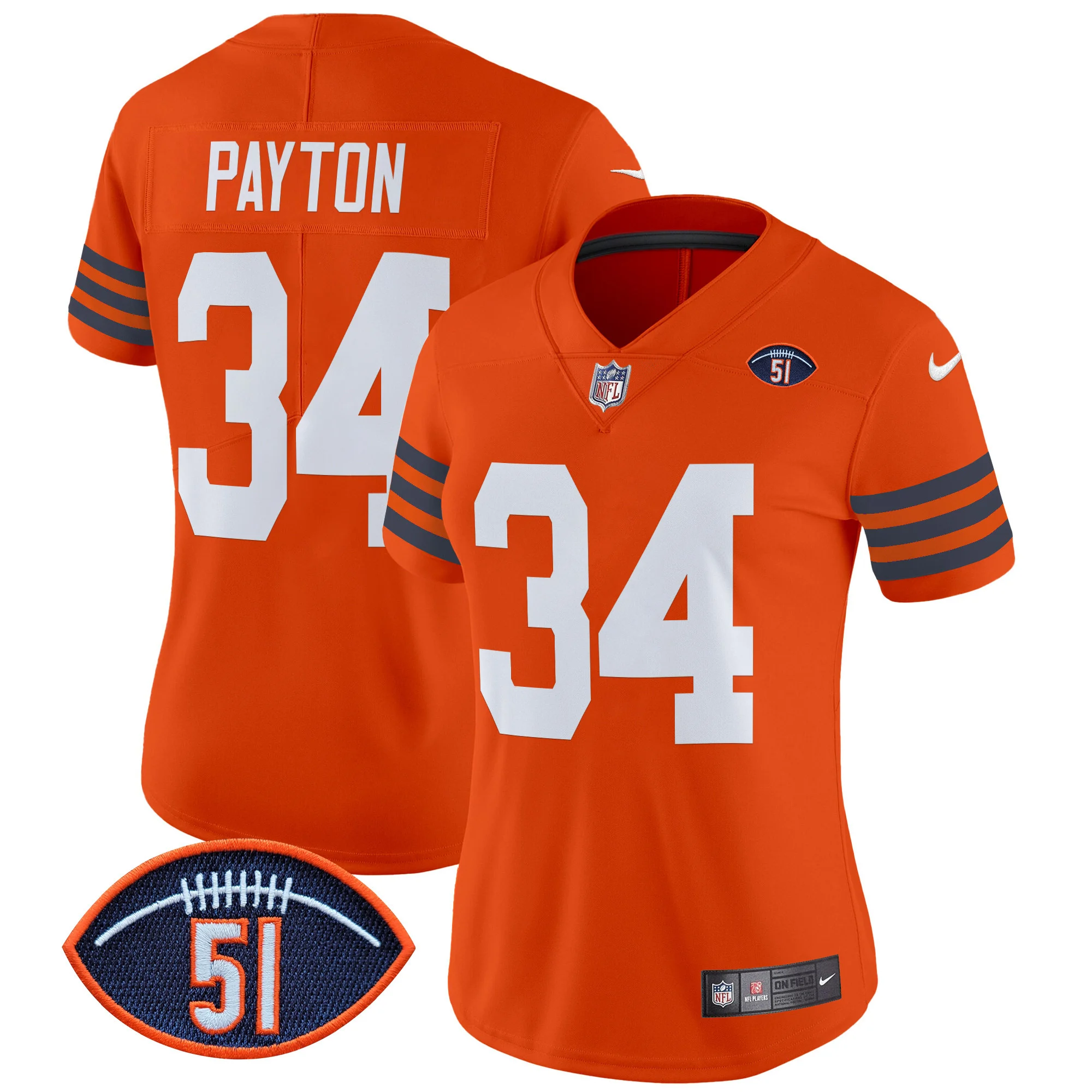 Womens Chicago Bears Dick Butkus Patch Throwback Vapor Limited Jersey Walter Payton Jersey Orange