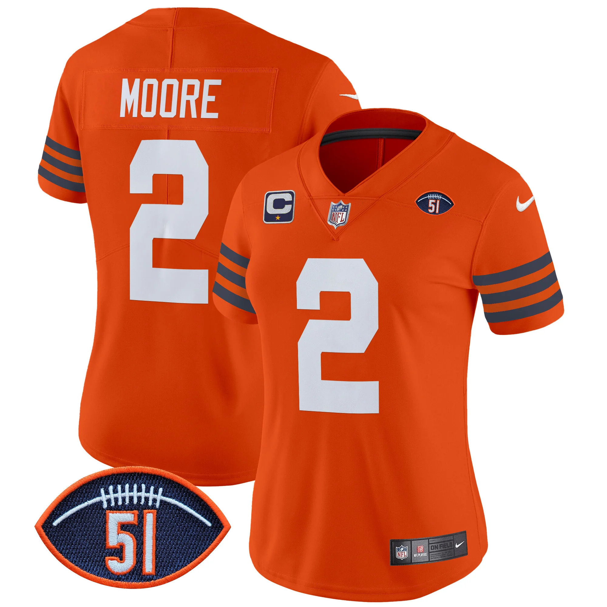 Womens Chicago Bears Dick Butkus Patch Throwback Vapor Limited Jersey DJ Moore Jersey Orange