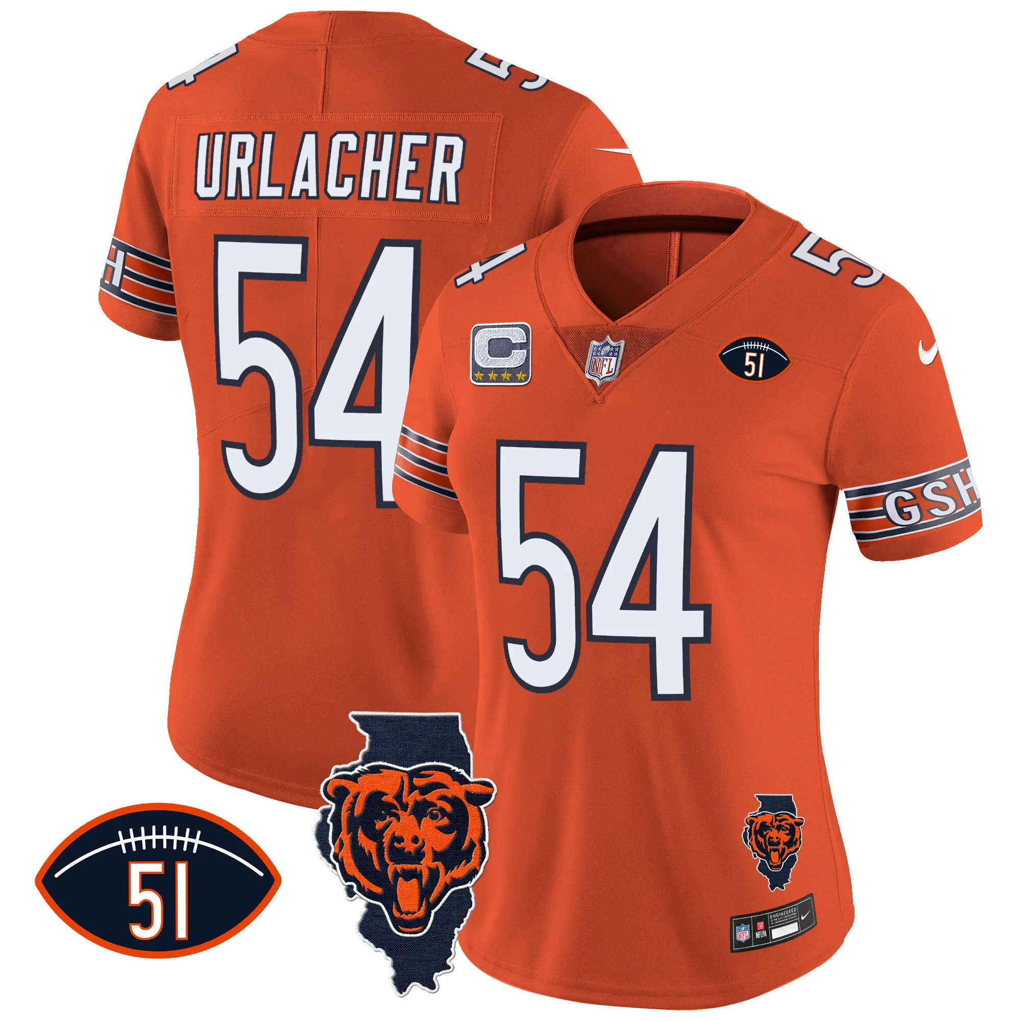 Womens Chicago Bears Illinois Patch Vapor Jersey Brian Urlacher Jersey Orange