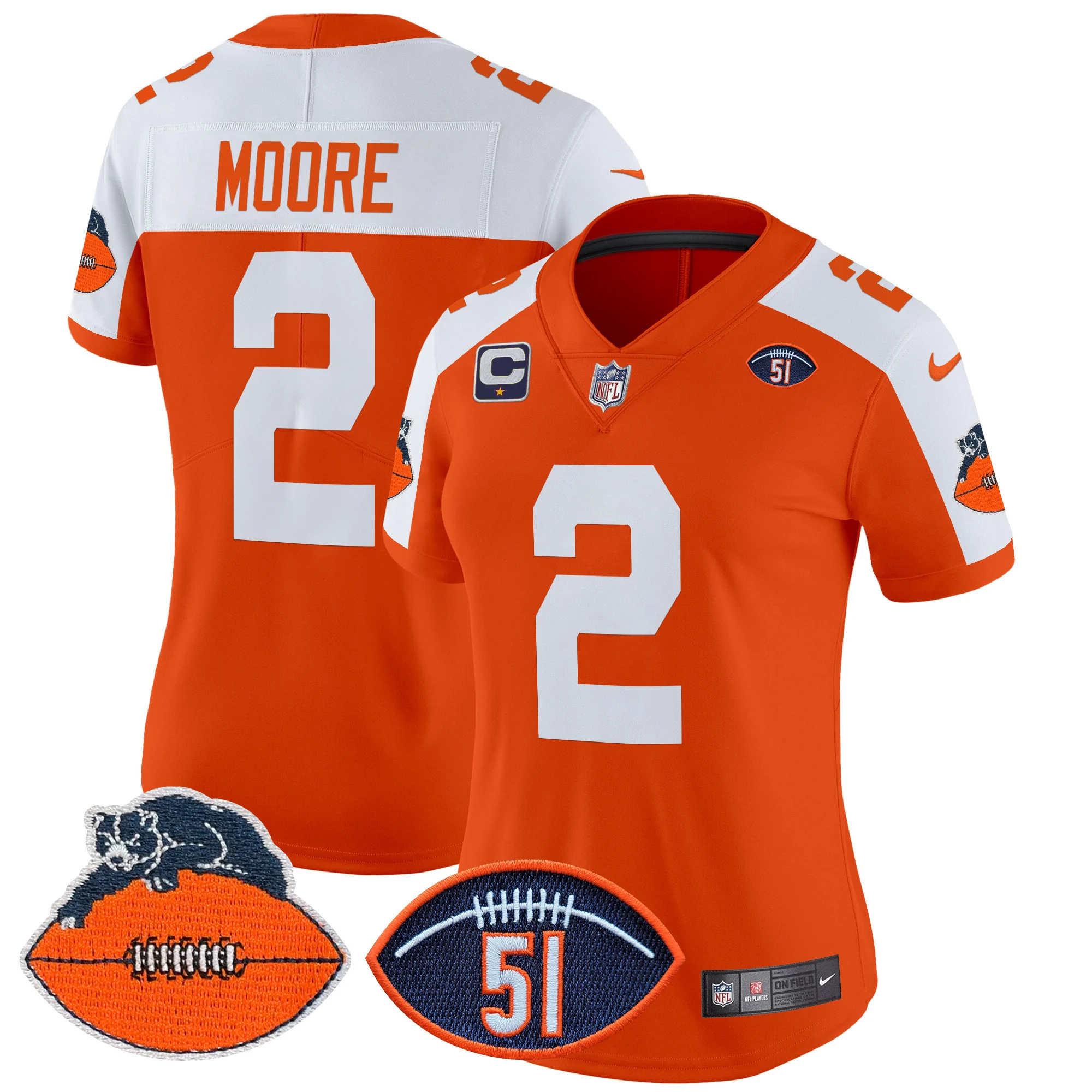 Womens Chicago Bears Dick Butkus Patch Throwback Vapor Limited Jersey DJ Moore Jersey Orange Alternate