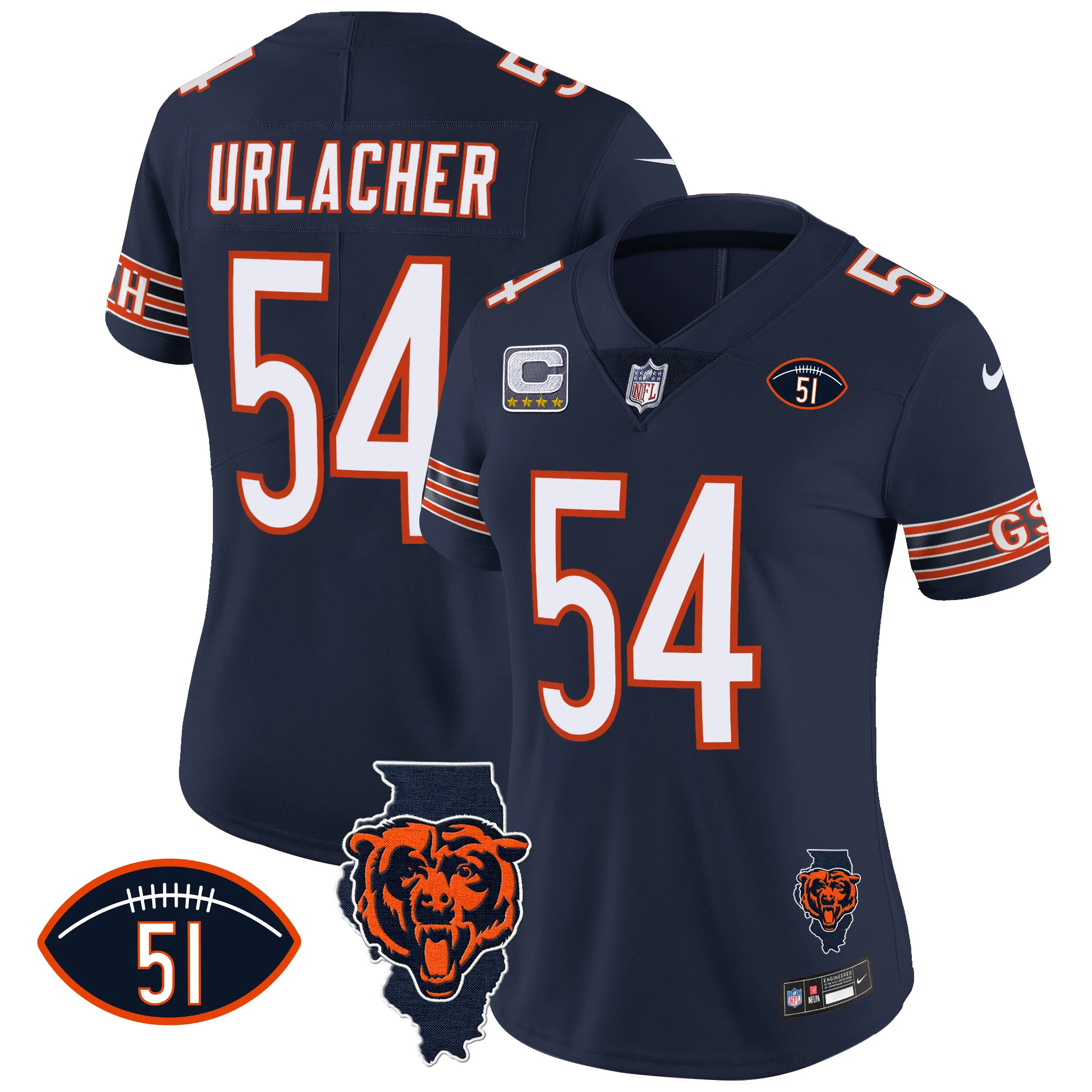 Womens Chicago Bears Illinois Patch Vapor Jersey Brian Urlacher Jersey Navy