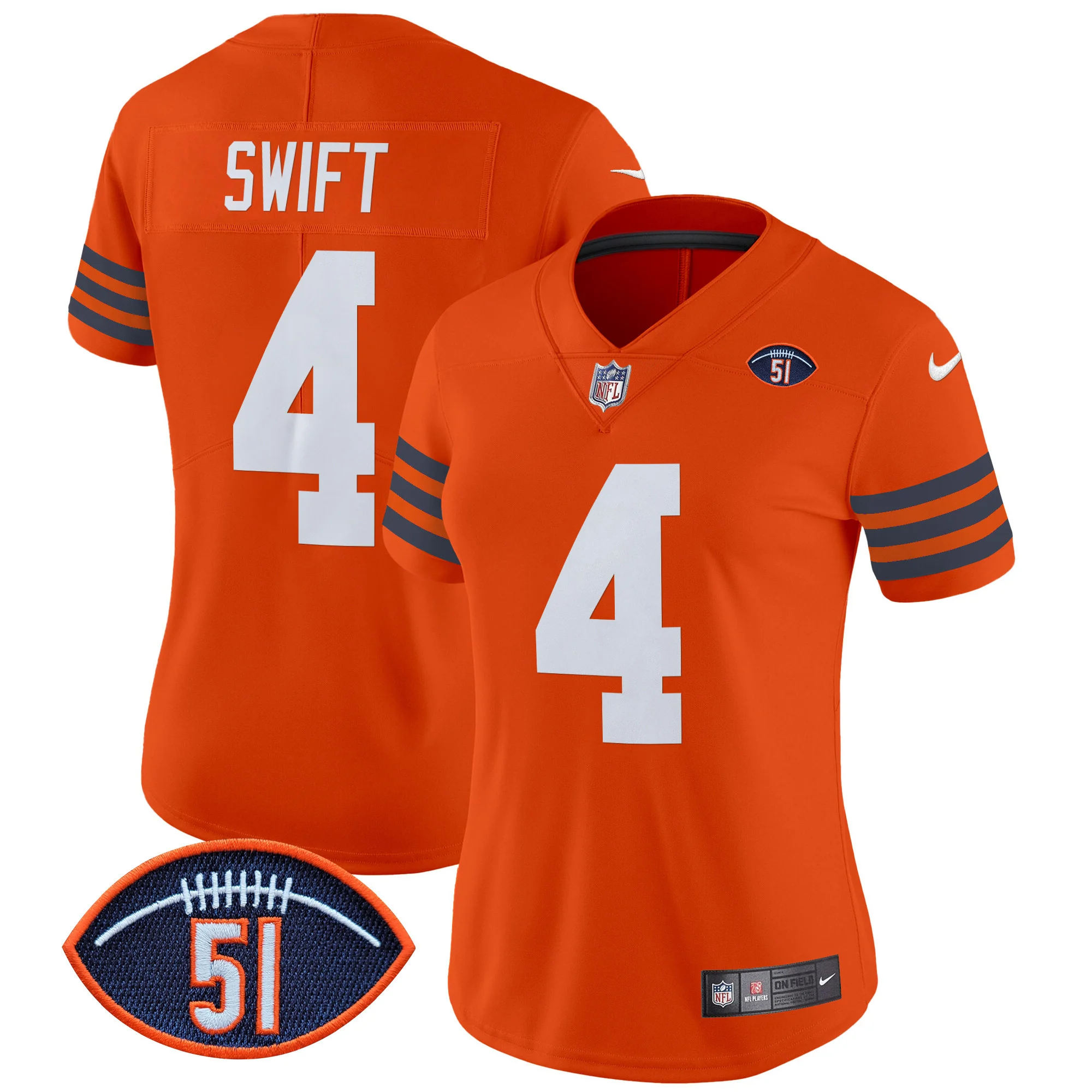 Womens Chicago Bears Dick Butkus Patch Throwback Vapor Limited Jersey D’andre Swift Jersey Orange