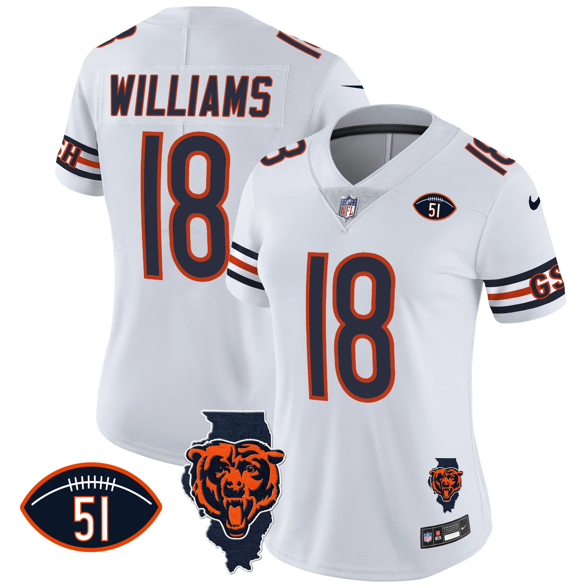 Womens Chicago Bears Illinois Patch Vapor Jersey Caleb Williams Jersey White