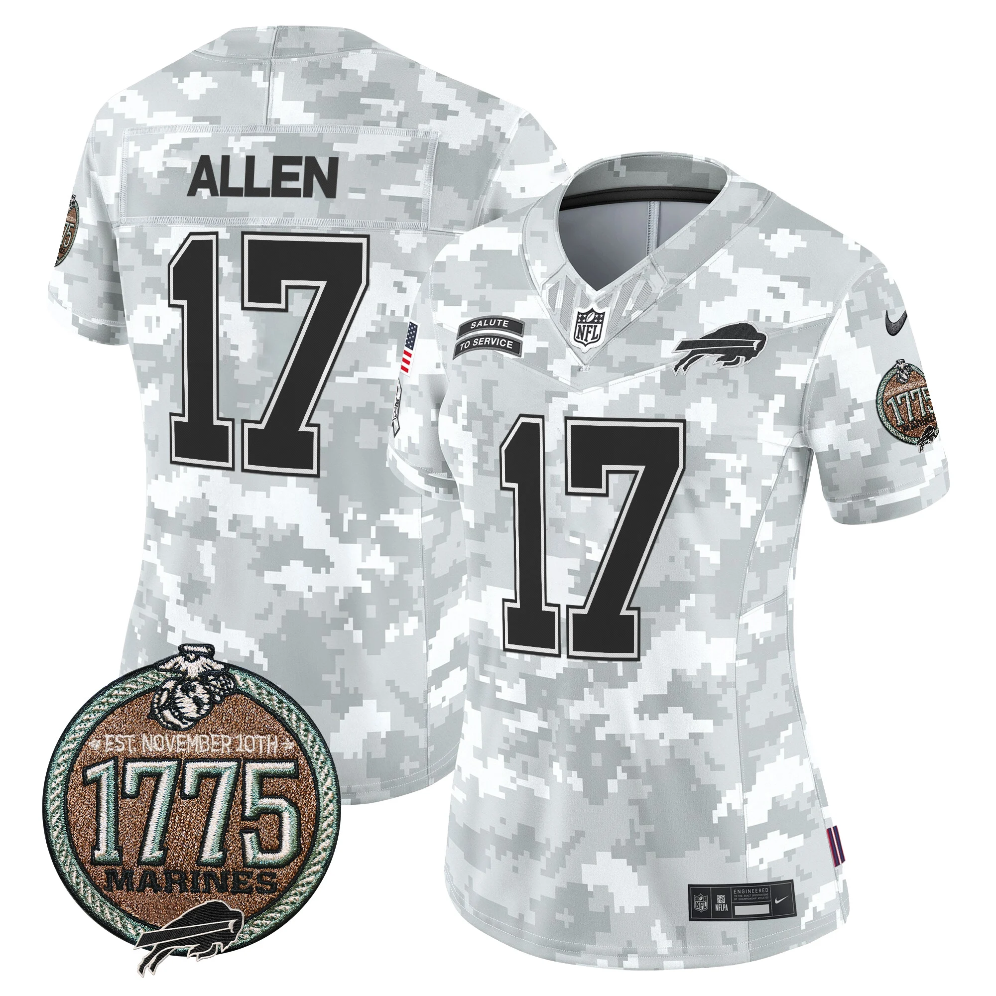 Womens Buffalo Bills 2024 Salute To Service Establishment Year Patch Vapor Limited Jersey Josh Allen Jersey Marines