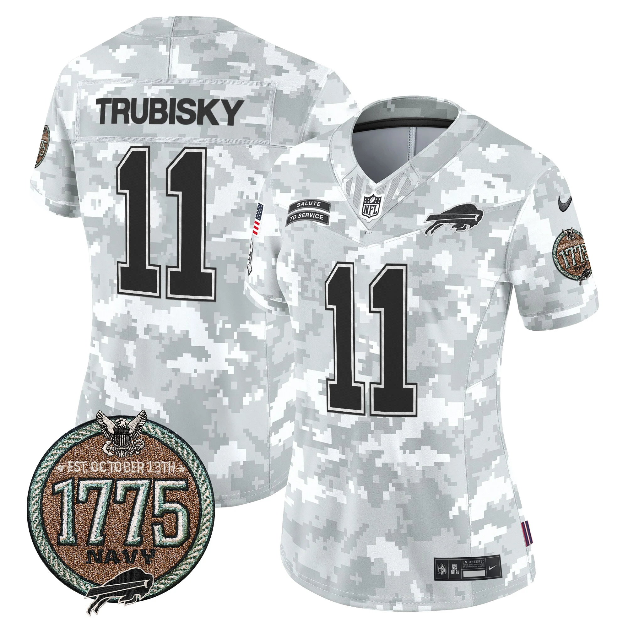 Womens Buffalo Bills 2024 Salute To Service Establishment Year Patch Vapor Limited Jersey Mitchell Trubisky Jersey Navy