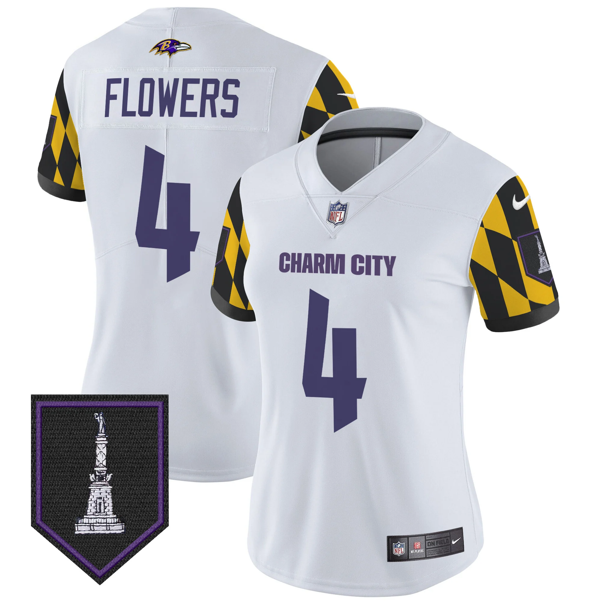 Womens Baltimore Ravens City Edition Patch Vapor Limited Jersey Zay Flowers Jersey White