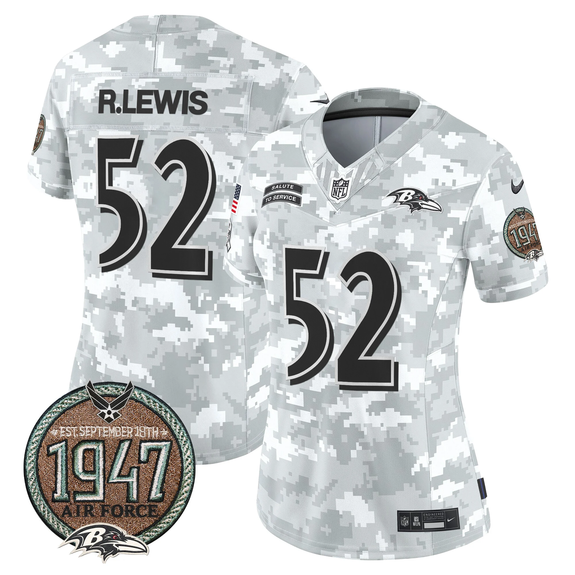 Womens Baltimore Ravens 2024 Salute To Service Establishment Year Patch Vapor Limited Jersey Ray Lewis Jersey Air Force