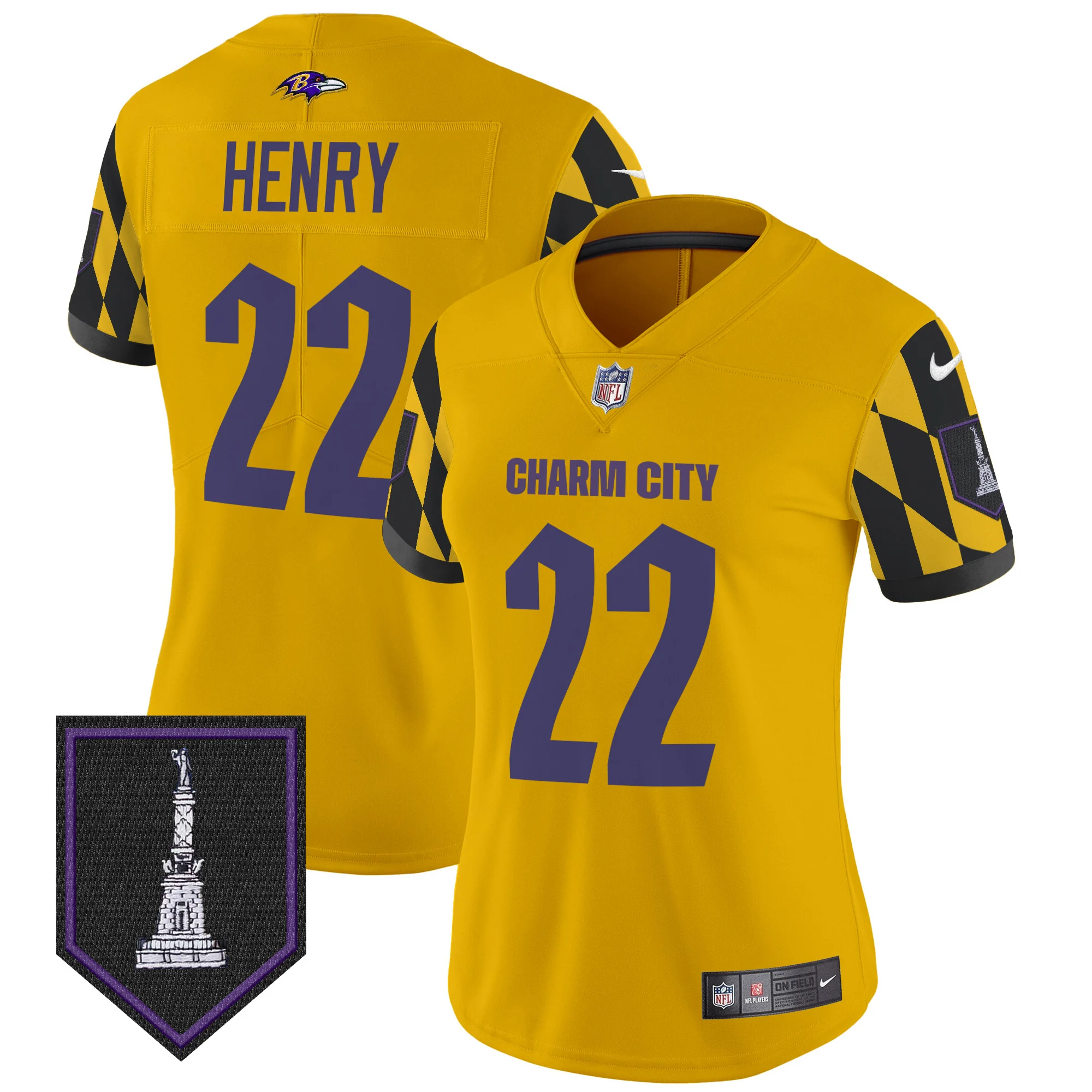 Womens Baltimore Ravens City Edition Patch Vapor Limited Jersey Derrick Henry Jersey Gold