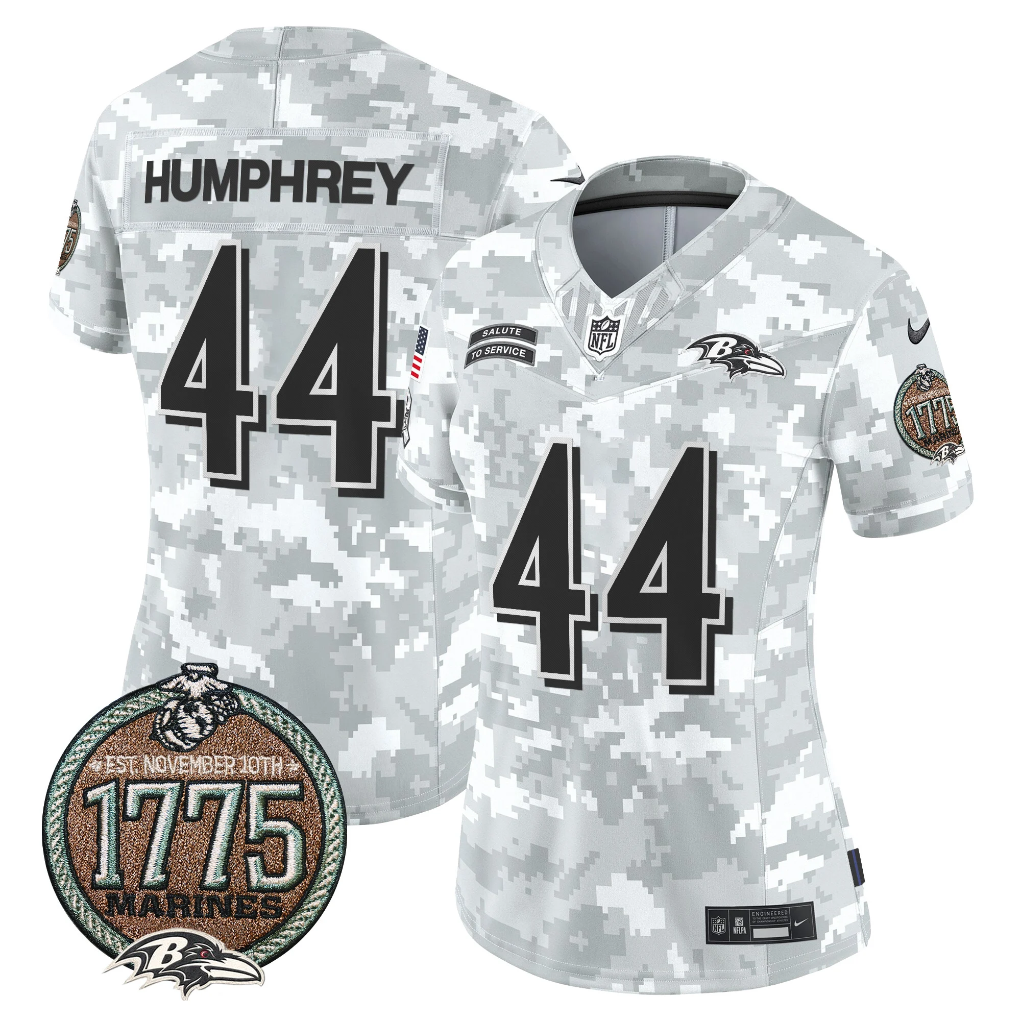 Womens Baltimore Ravens 2024 Salute To Service Establishment Year Patch Vapor Limited Jersey Marlon Humphrey Jersey Marines