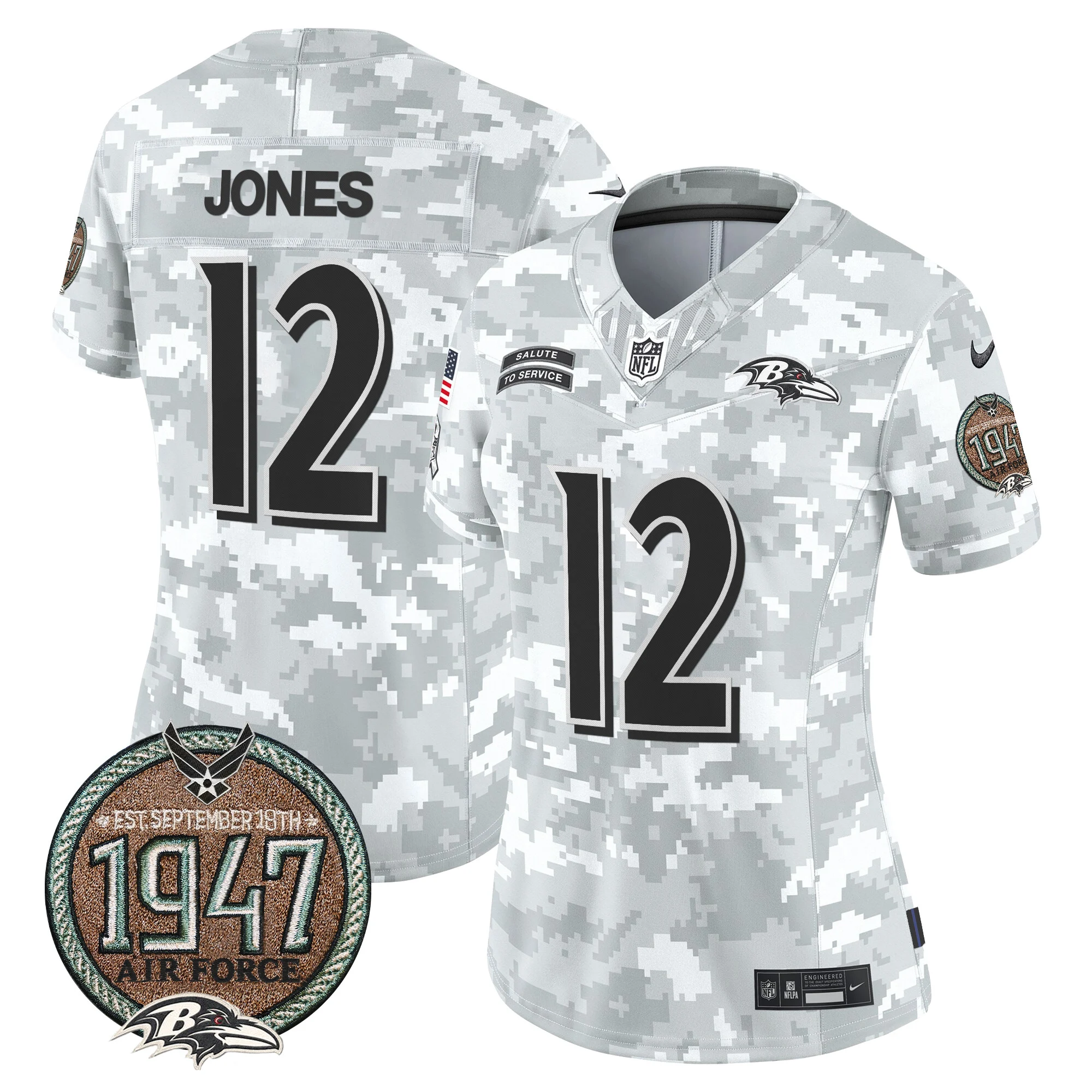 Womens Baltimore Ravens 2024 Salute To Service Establishment Year Patch Vapor Limited Jersey Jacoby Jones Jersey Air Force