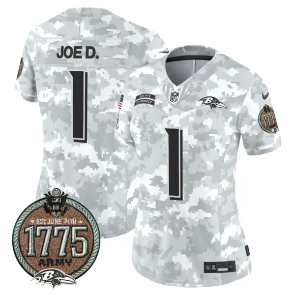 Womens Baltimore Ravens 2024 Salute To Service Establishment Year Patch Vapor Limited Jersey Joe D Jersey Army