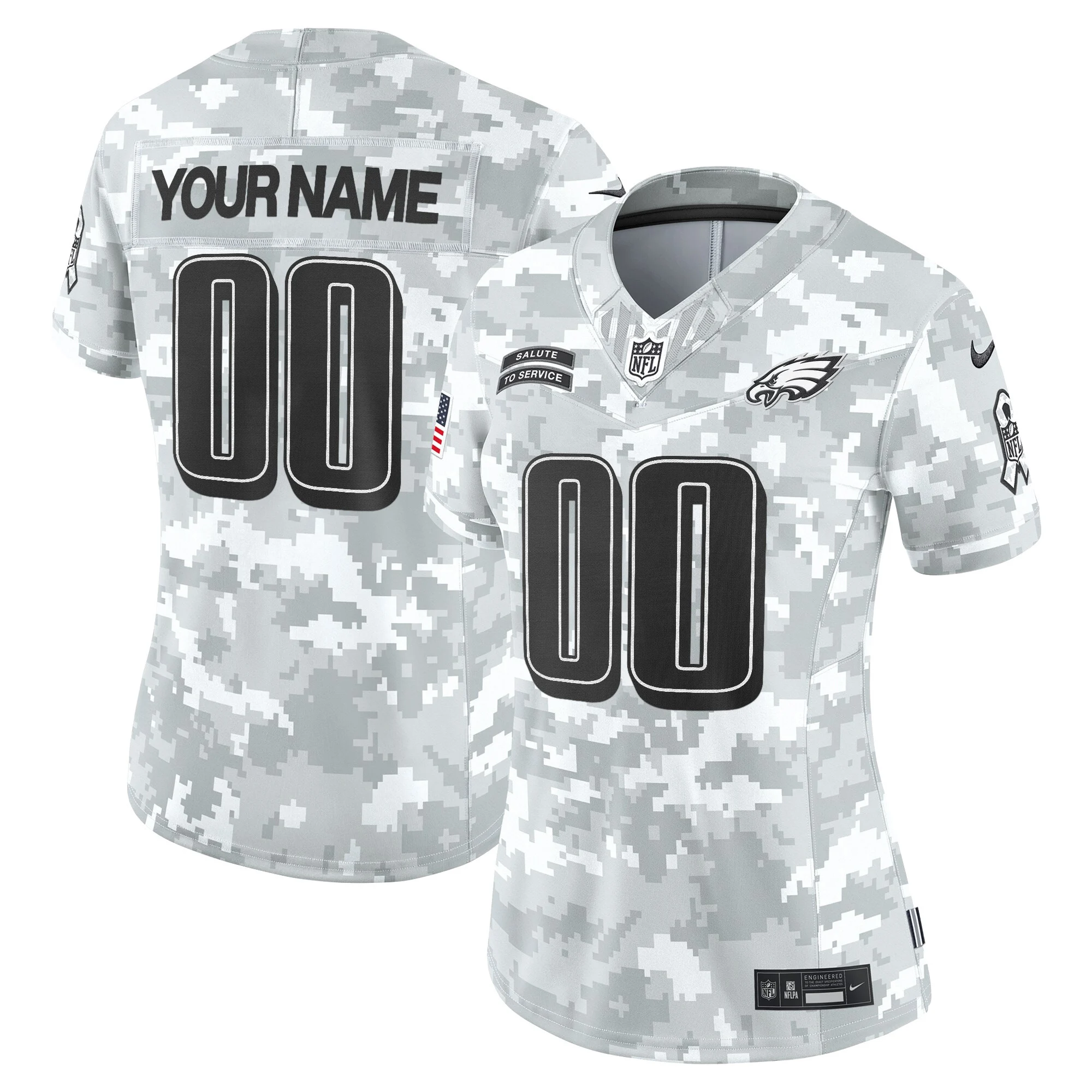 Women’s Philadelphia Eagles 2024 Salute To Service Vapor Limited Custom Jersey Arctic Camo
