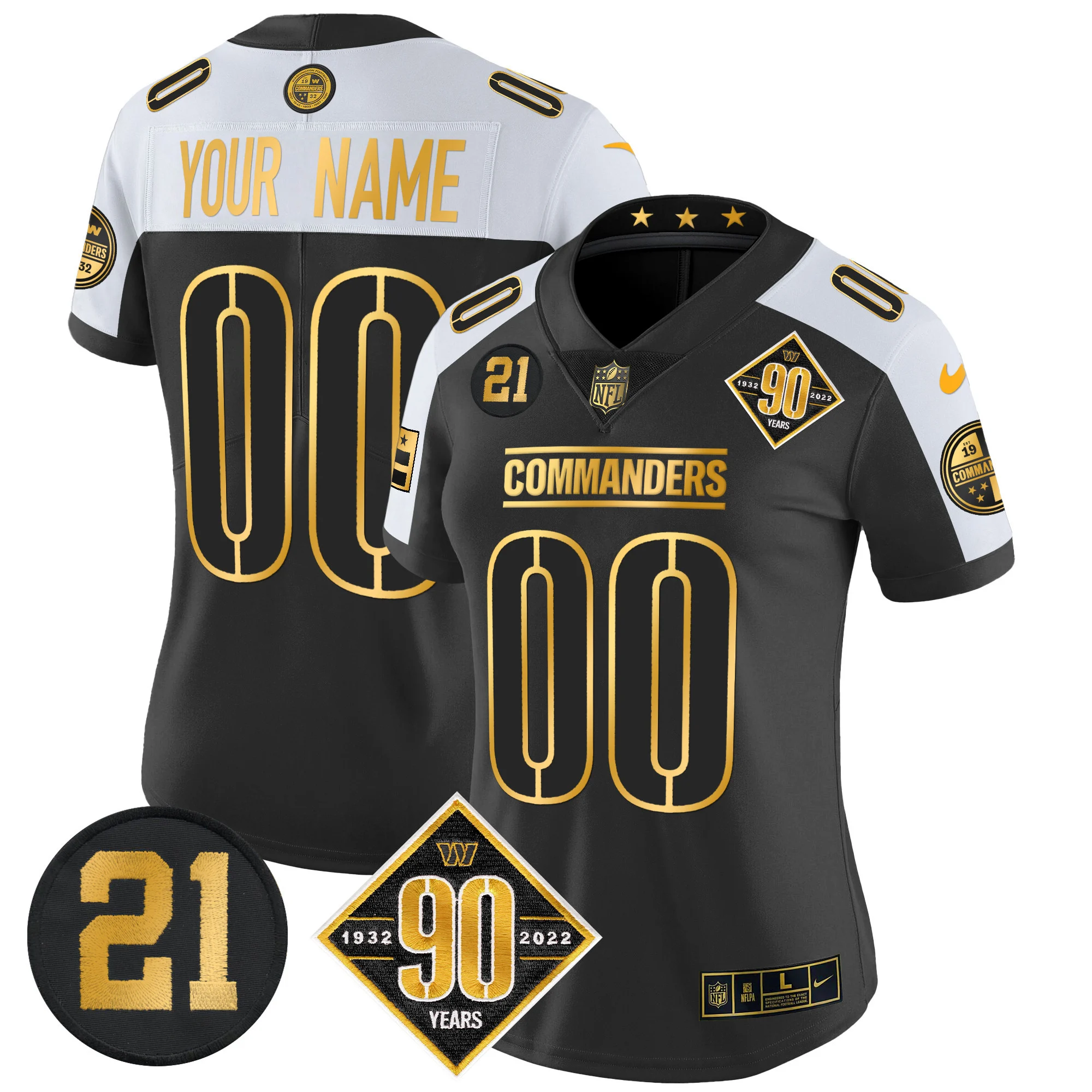 Women’s Washington Commanders 90Th Sean Taylor Patch Gold Vapor Limited Custom Jersey Alternate