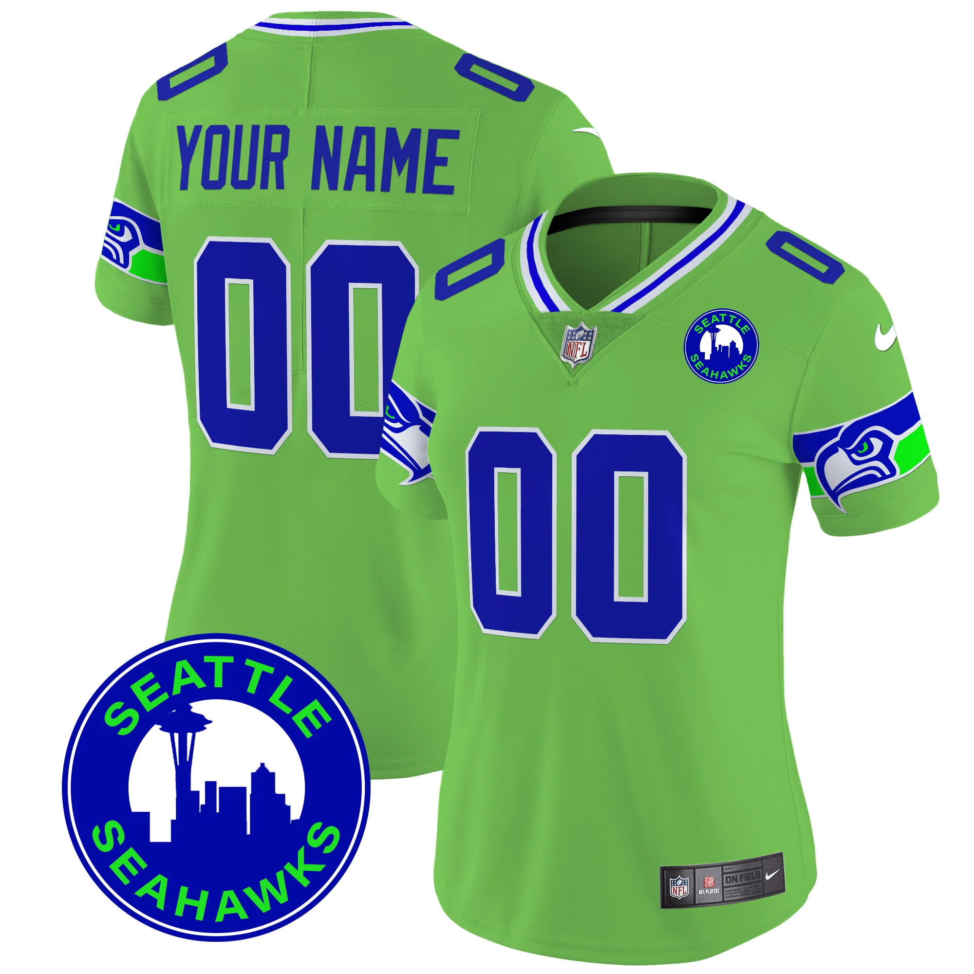 Women’s Seattle Seahawks 2024 Seattle City Patch Vapor Limited Custom Jersey Green
