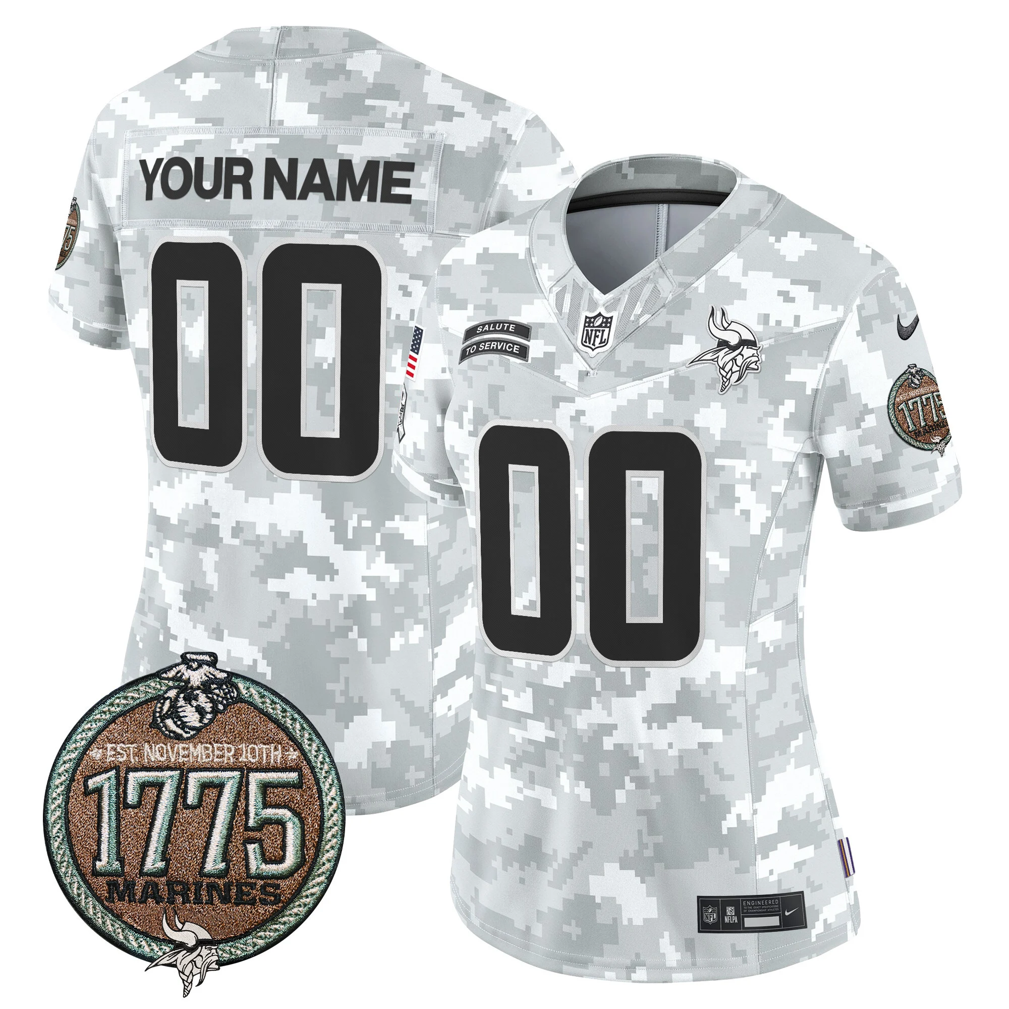 Women’s Minnesota Vikings 2024 Salute To Service Establishment Year Patch Vapor Limited Custom Jersey Marines