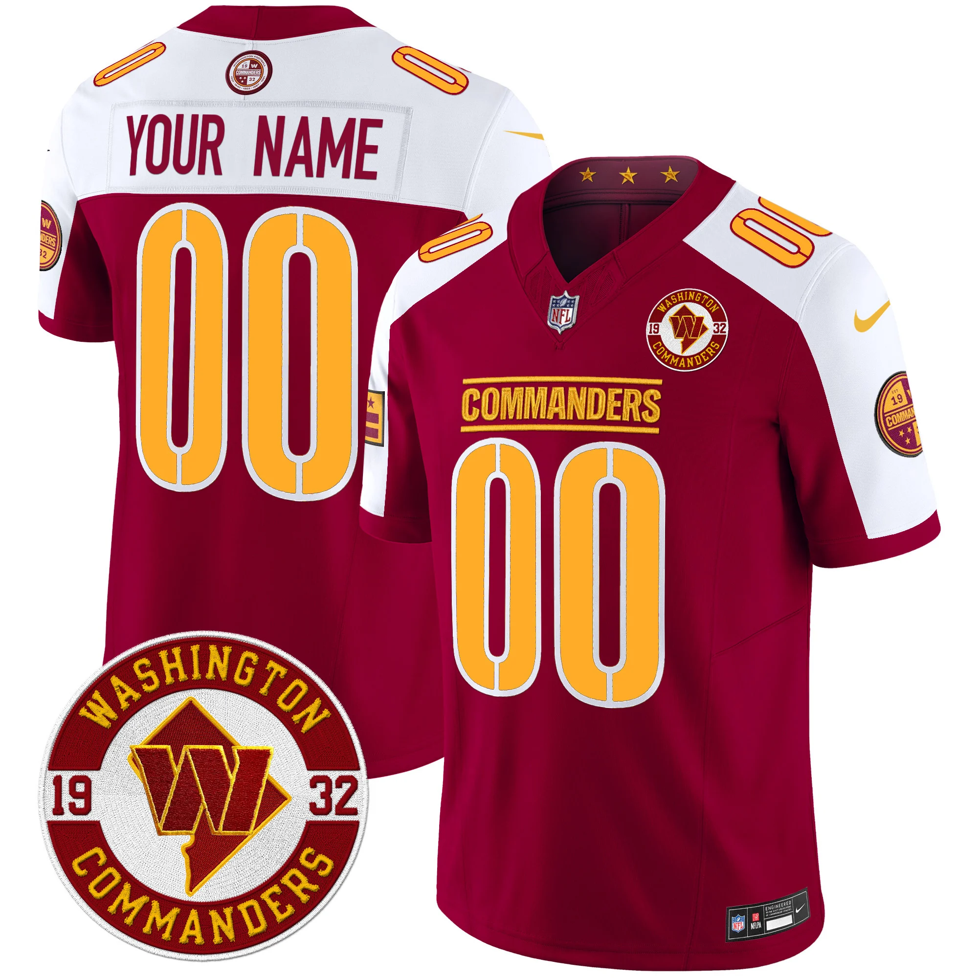 Washington Commanders 2024 Vapor Limited Custom Jersey Est 1932 Patch Burgundy Alternate