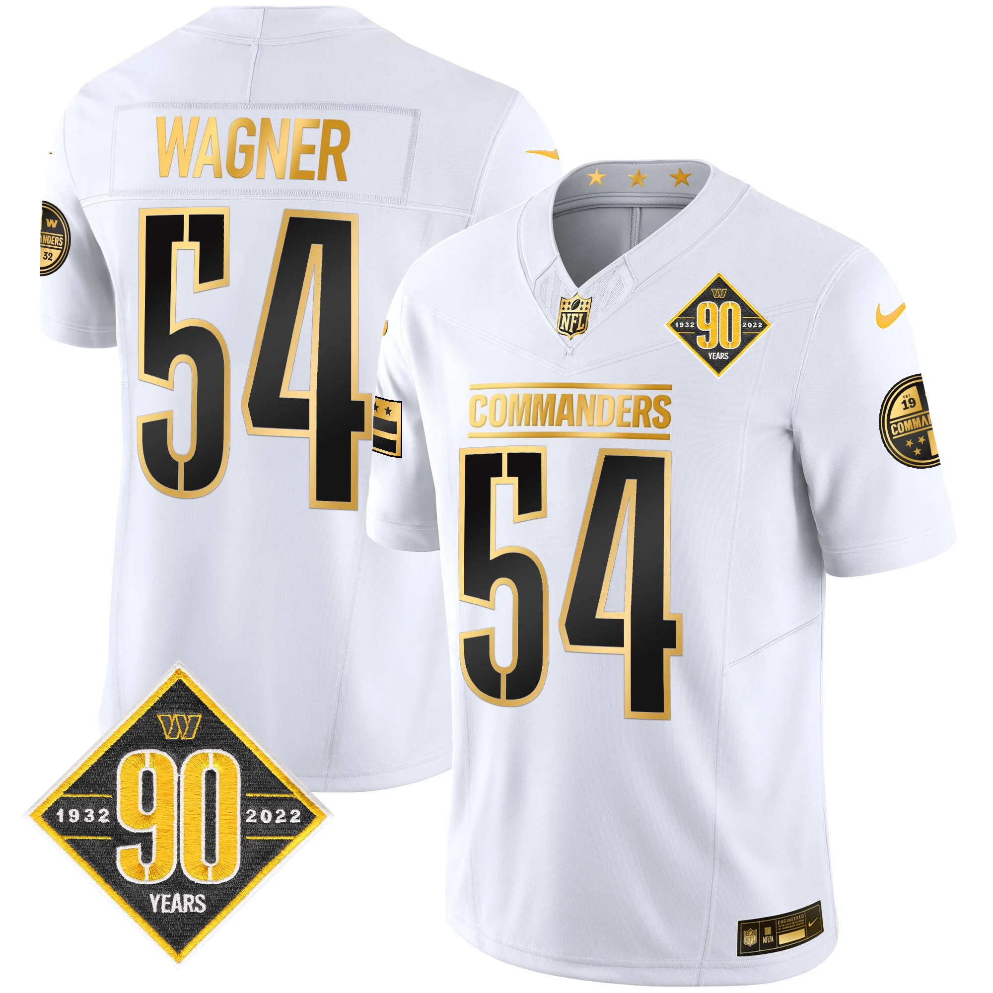 Mens Washington Commanders 90Th Anniversary Patch Gold Vapor Limited Jersey Bobby Wagner Jersey White Gold
