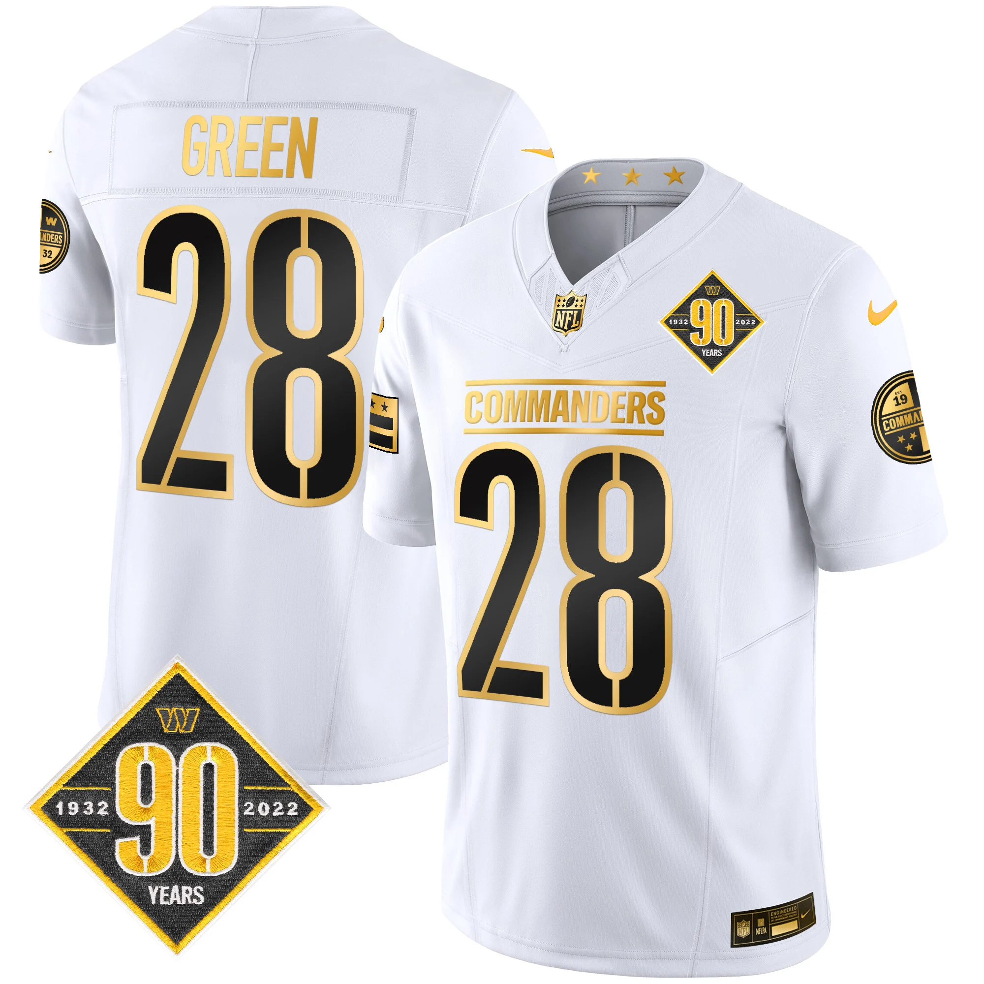 Mens Washington Commanders 90Th Anniversary Patch Gold Vapor Limited Jersey Darrell Green Jersey White Gold