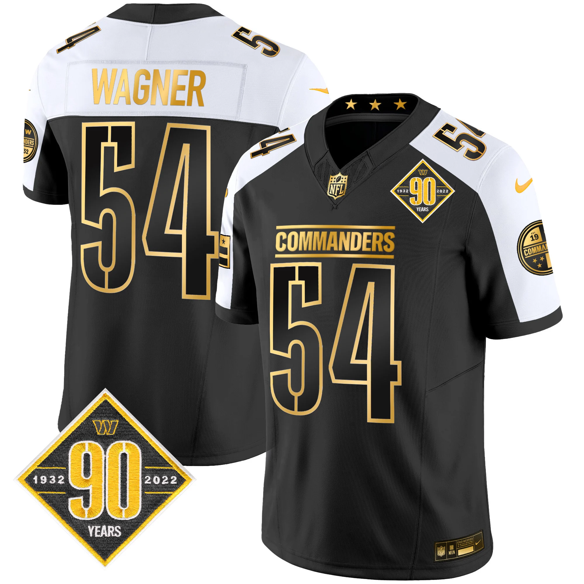 Mens Washington Commanders 90Th Anniversary Patch Gold Vapor Limited Jersey Bobby Wagner Jersey Alternate