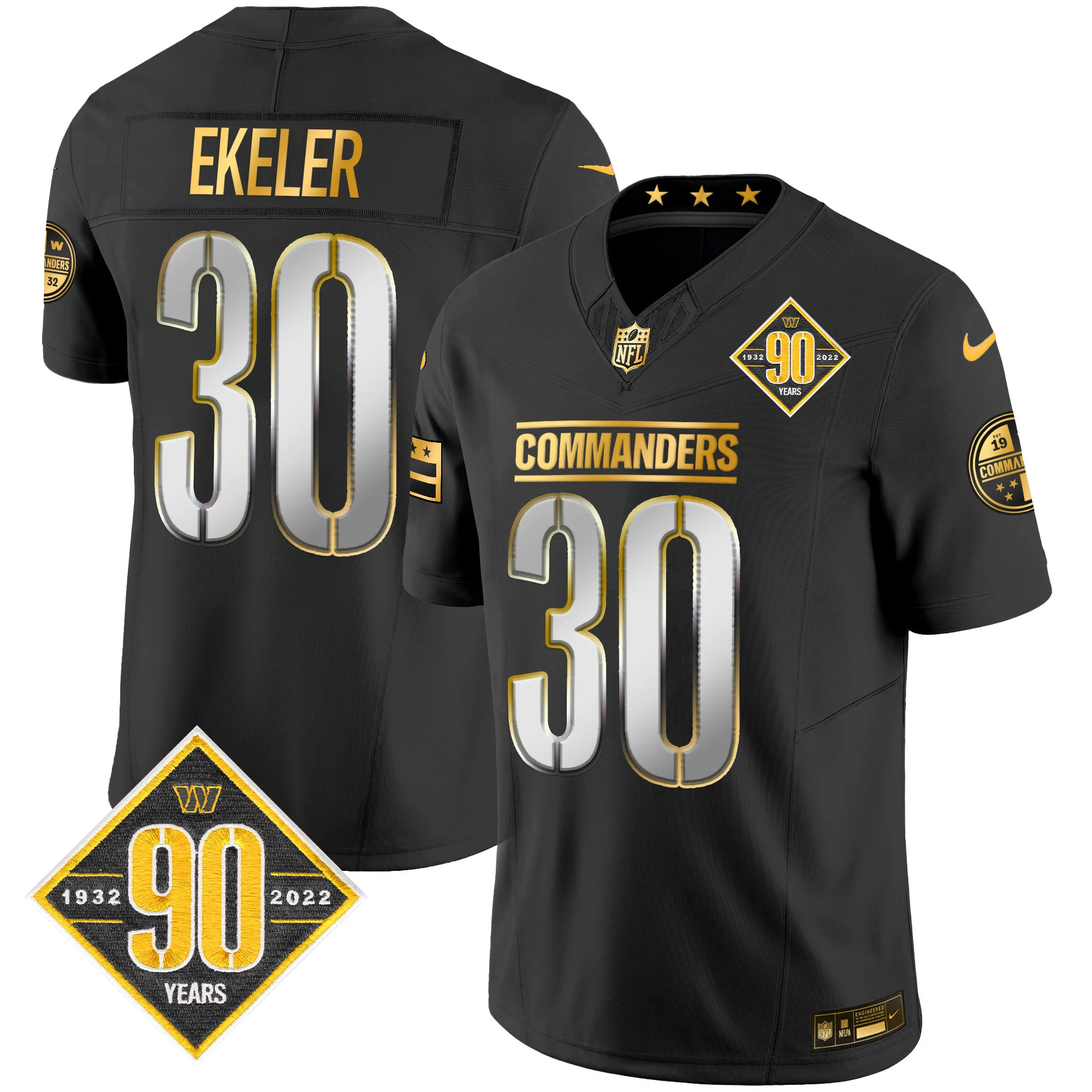 Mens Washington Commanders 90Th Anniversary Patch Gold Vapor Limited Jersey Austin Ekeler Jersey White Gold