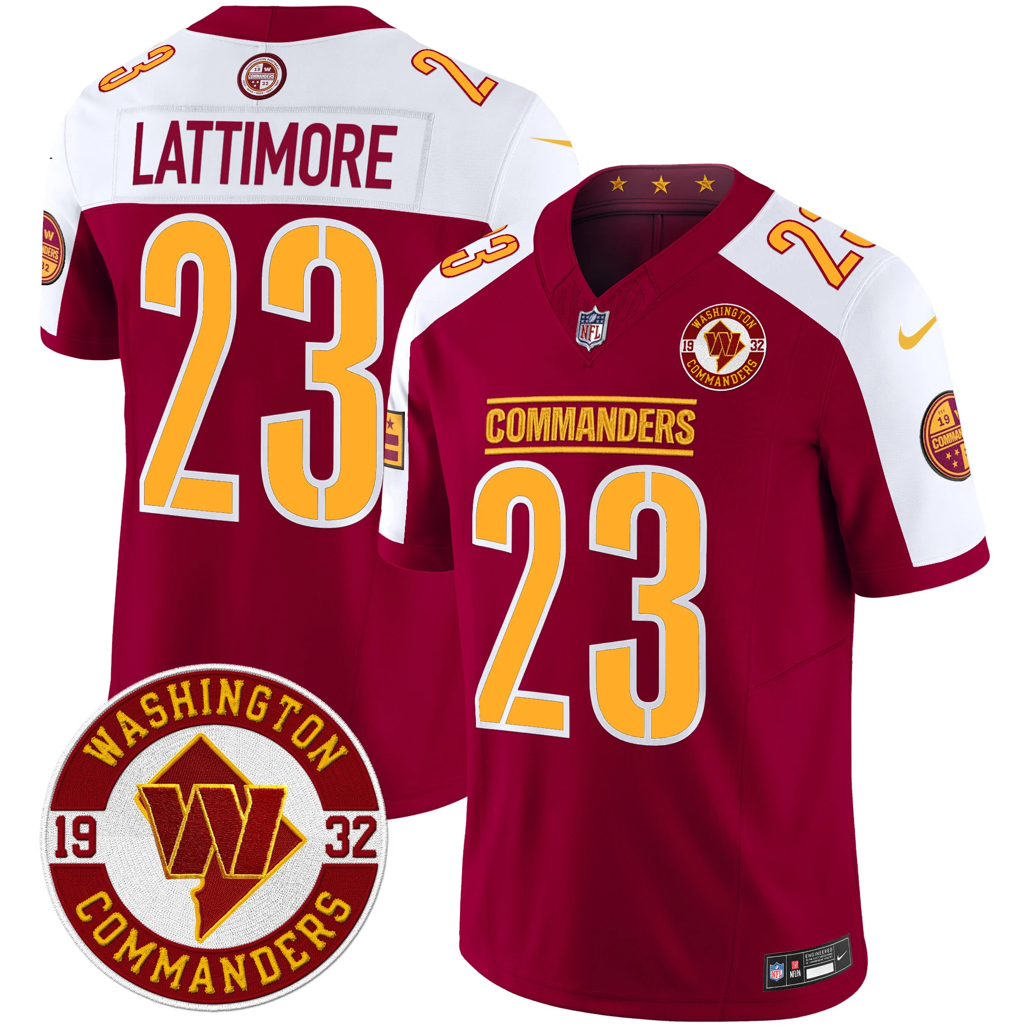 Mens Washington Commanders 2024 Vapor Limited Jersey Est 1932 Patch Marshon Lattimore Jersey Burgundy Alternate