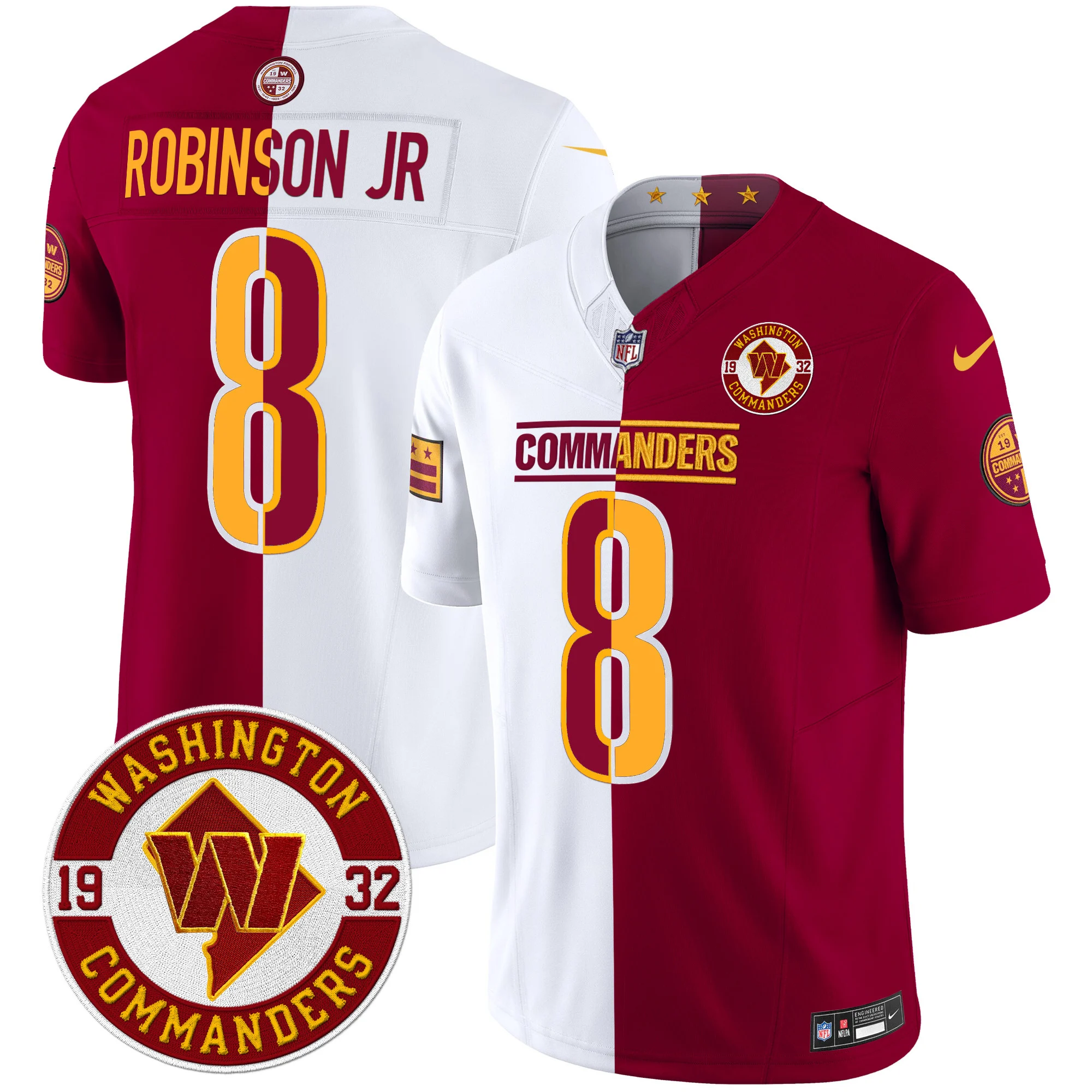 Mens Washington Commanders 2024 Vapor Limited Jersey Est 1932 Patch Robinson Jr Jersey Half