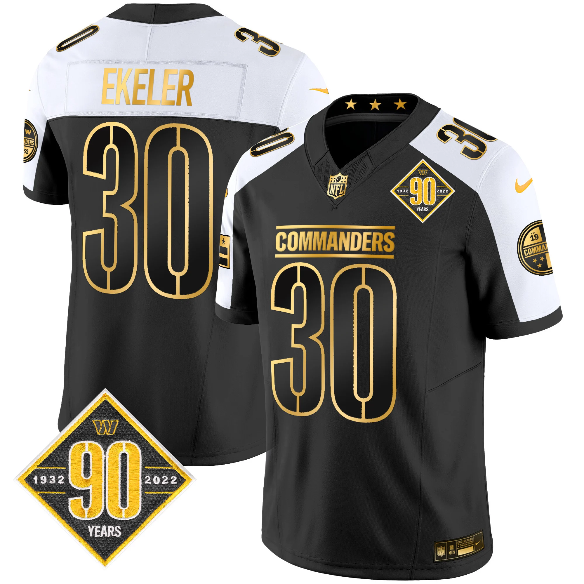 Mens Washington Commanders 90Th Anniversary Patch Gold Vapor Limited Jersey Austin Ekeler Jersey Alternate