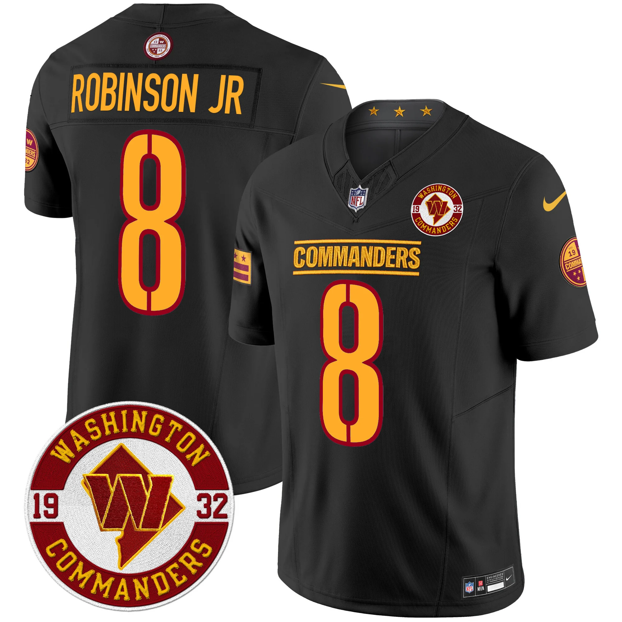 Mens Washington Commanders 2024 Vapor Limited Jersey Est 1932 Patch Robinson Jr Jersey Black