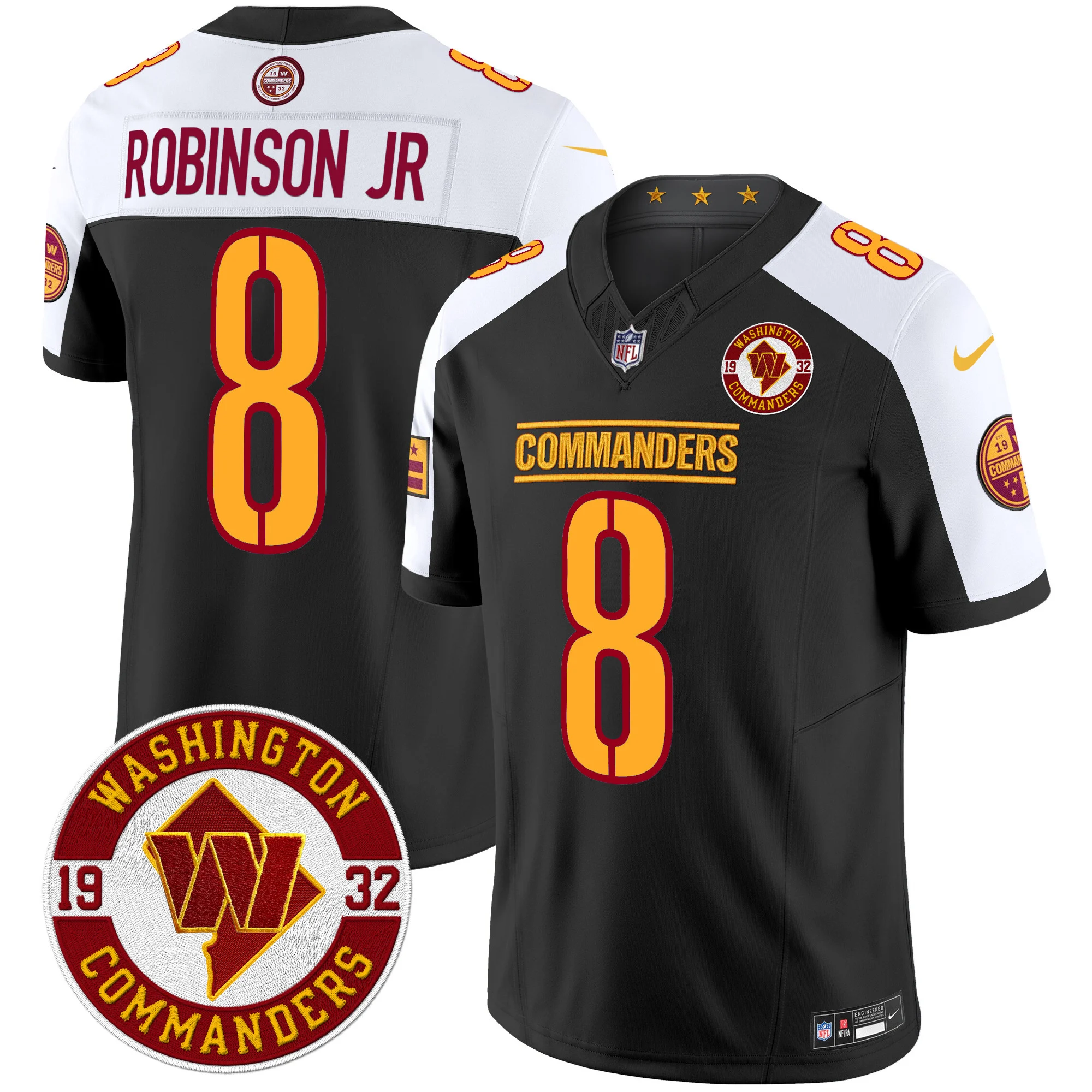 Mens Washington Commanders 2024 Vapor Limited Jersey Est 1932 Patch Robinson Jr Jersey Black Alternate