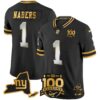 New York Giants 100th Season & State Patch Gold Vapor Limited Jersey – All Stitched – Black Limited – Malik Nabers Jersey