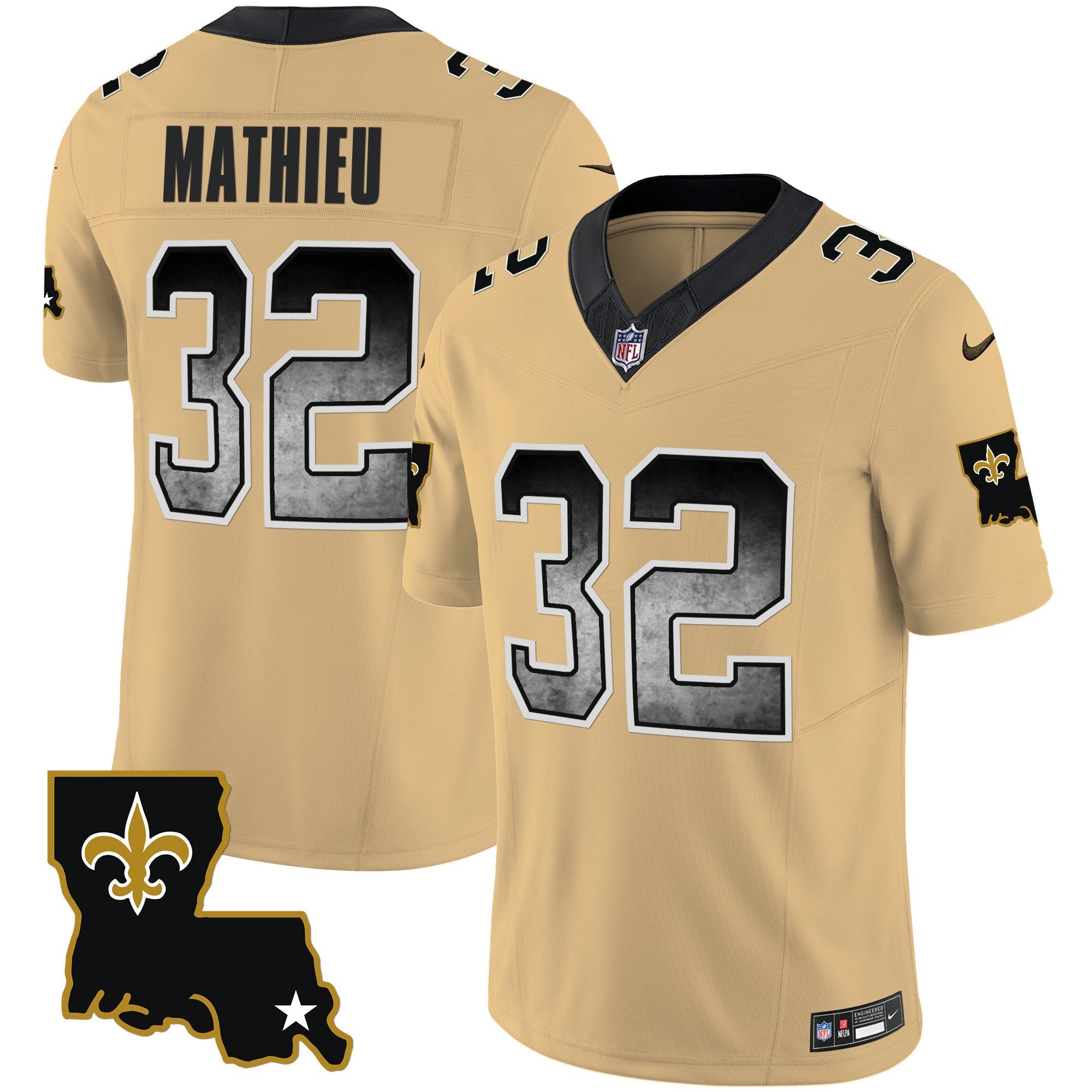 Saints 1987 Legacy Arch Smoke Jersey – All Stitched – Gold – Tyrann Mathieu Jersey