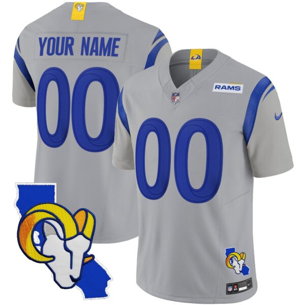 Rams California Patch Vapor Limited Custom Jersey – All Stitched – Gray Jersey
