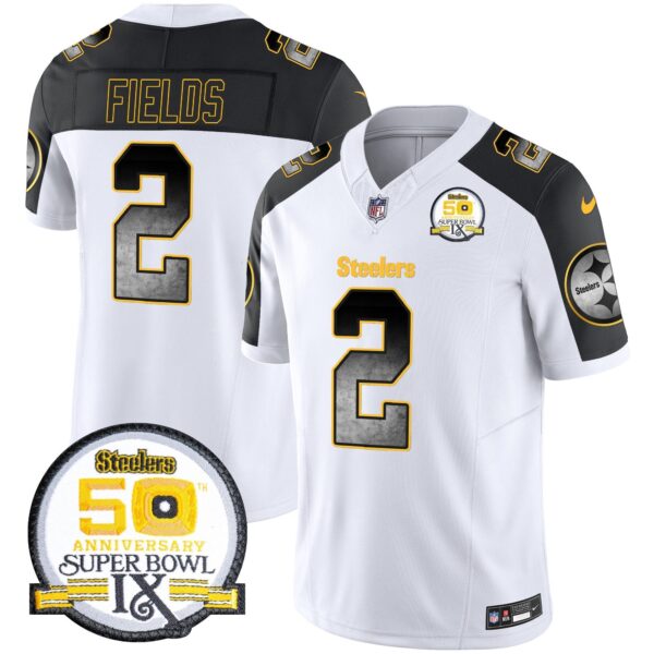 Steelers Arch Smoke 50th Anniversary Of Super Bowl IX Patch Vapor Limited Jersey – All Stitched – Inverted – Justin Fields Jersey