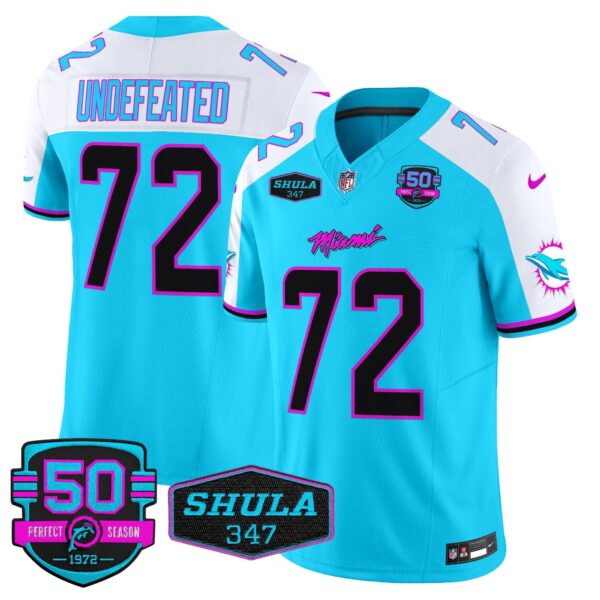 Dolphins “Miami Vice” Vapor Limited Jersey V4 – All Stitched – Aqua Alternate – Undefeated Jersey
