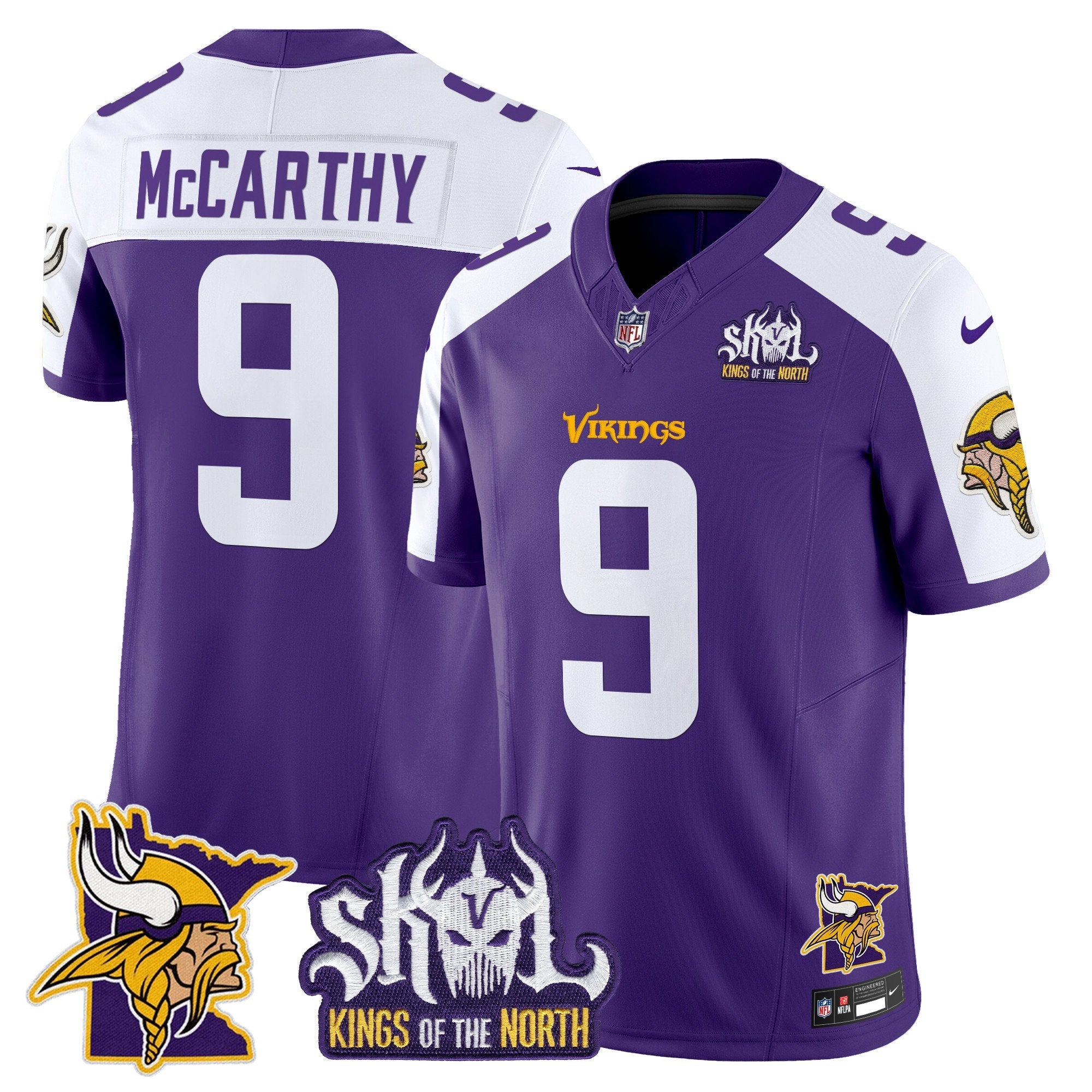 Minnesota Vikings Kings Of The North Patch Vapor Limited Jersey V3 – All Stitched – Purple Alternate – J.J. McCarthy Jersey