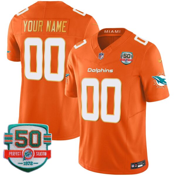 Dolphins Gold Trim Vapor Limited Custom Jersey – All Stitched – Orange Jersey