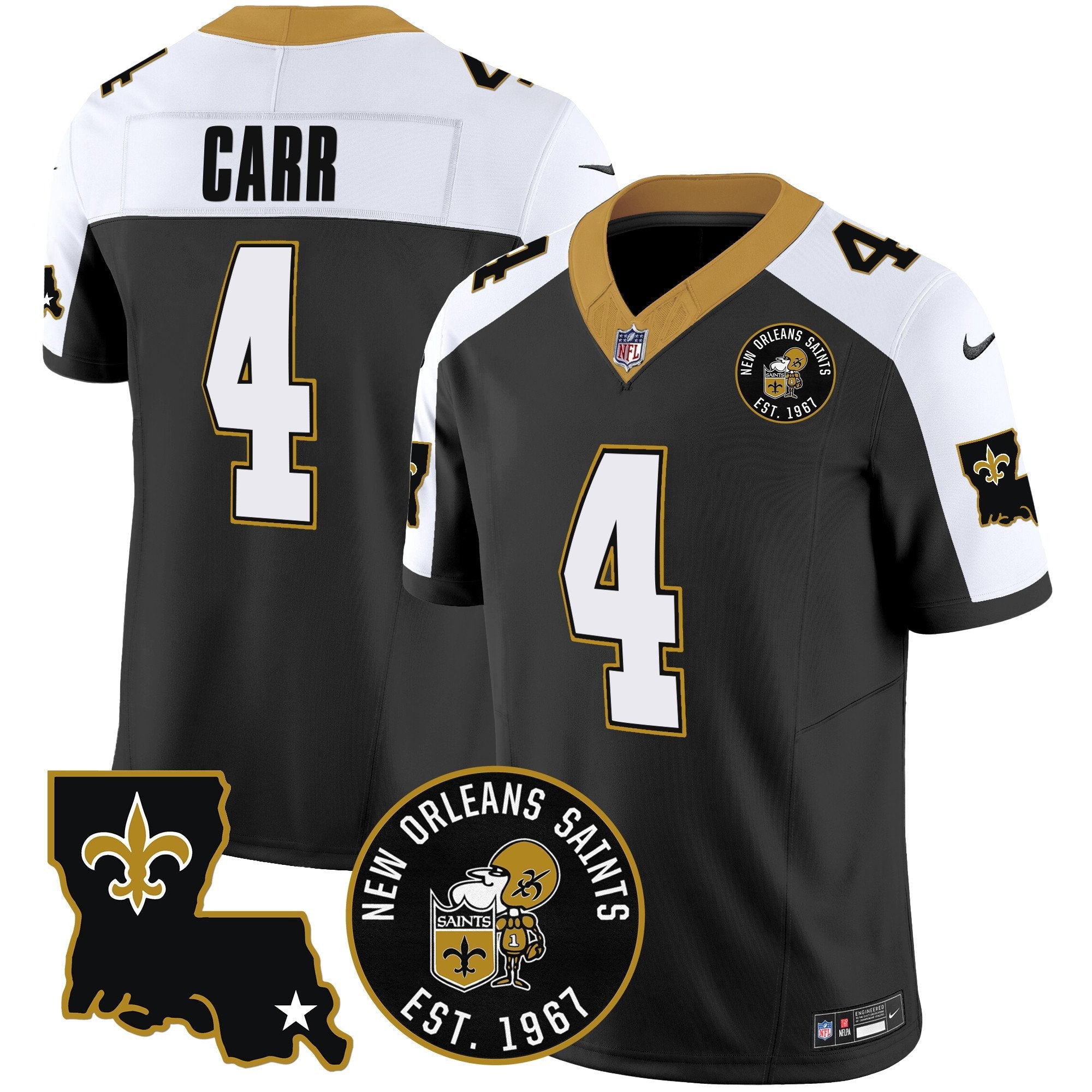 Saints EST. 1967 Patch Vapor Jersey – All Stitched – Alternate – Derek Carr Jersey