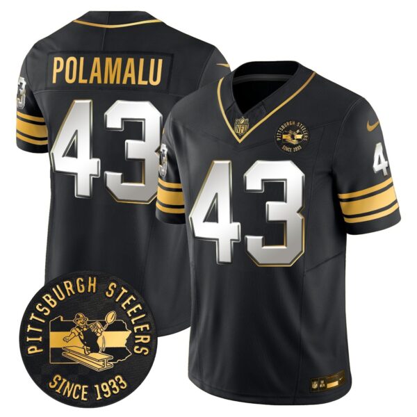 Pittsburgh Steelers Throwback 1933 Patch Gold Vapor Limited Jersey – All Stitched – Black Limited – Troy Polamalu Jersey