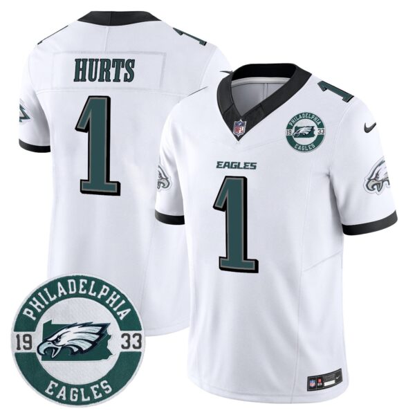 Eagles 2024 Vapor Limited Jersey – Est. 1933 Patch – All Stitched – White – Jalen Hurts Jersey